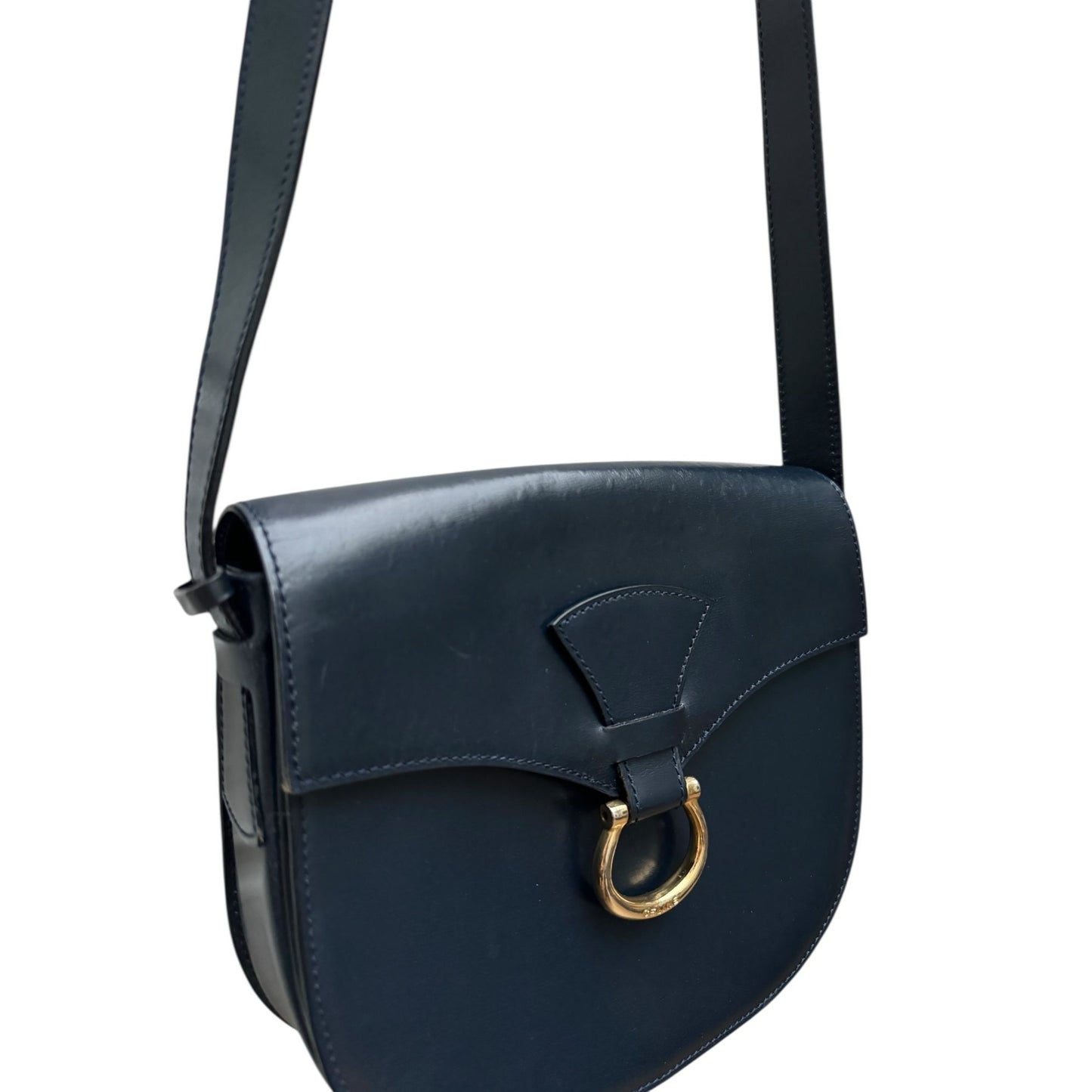 Vintage Navy Leather Shoulder Bag 