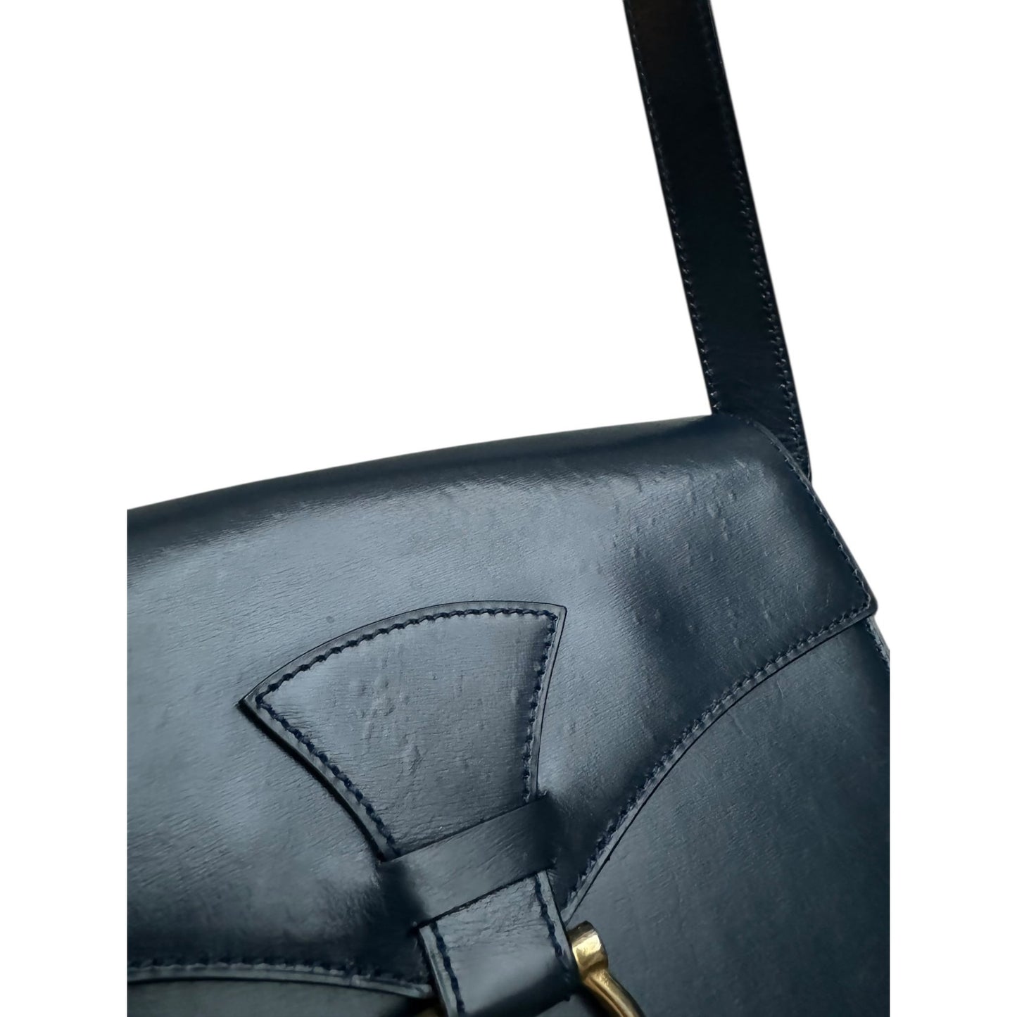 Vintage Navy Leather Shoulder Bag 