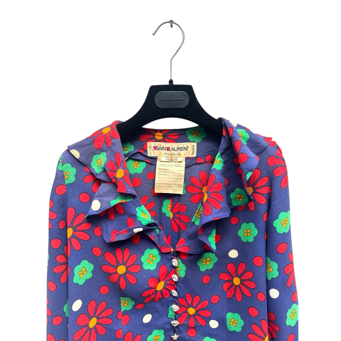 1970s Floral Viscose Ruffle Shirt Size FR 36 (fits like S) 