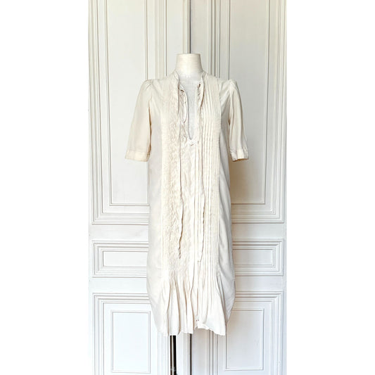 Beige Silk Pleated Dress