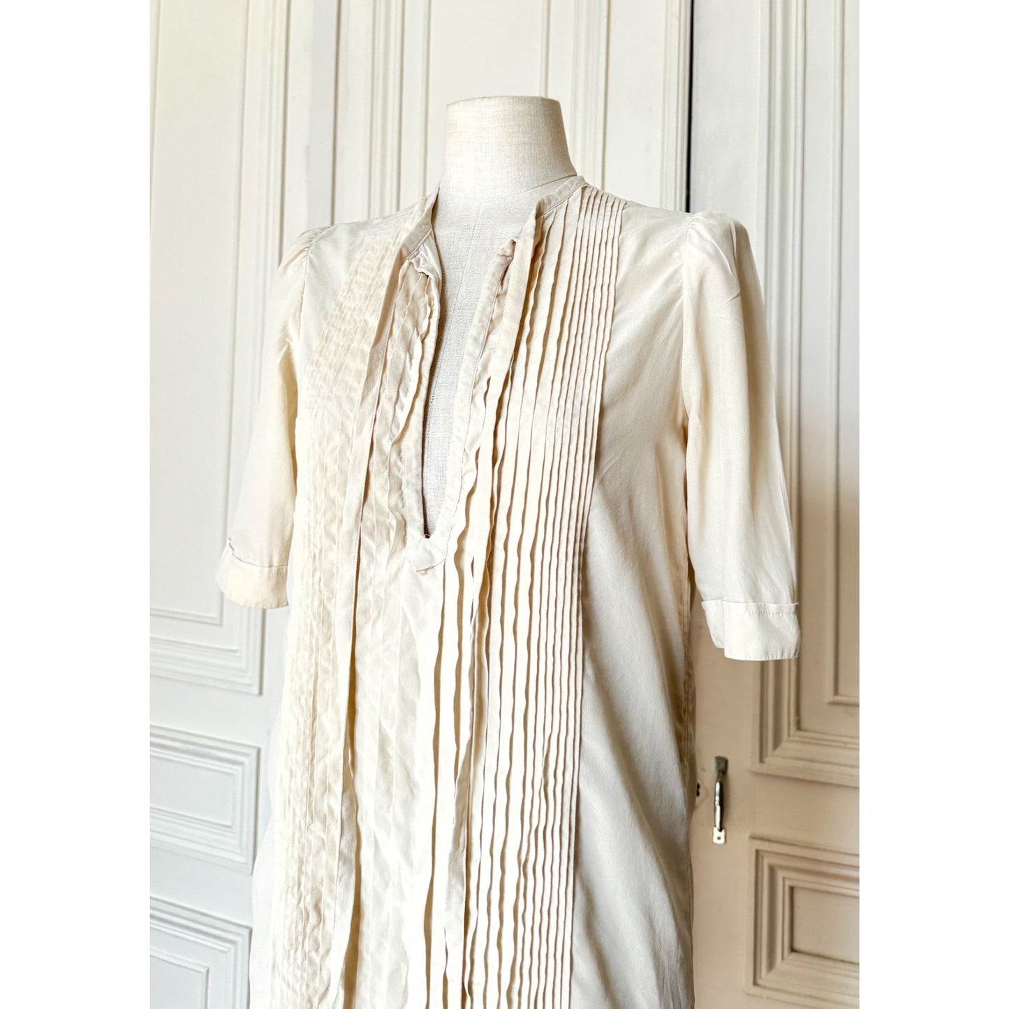 Beige Silk Pleated Dress