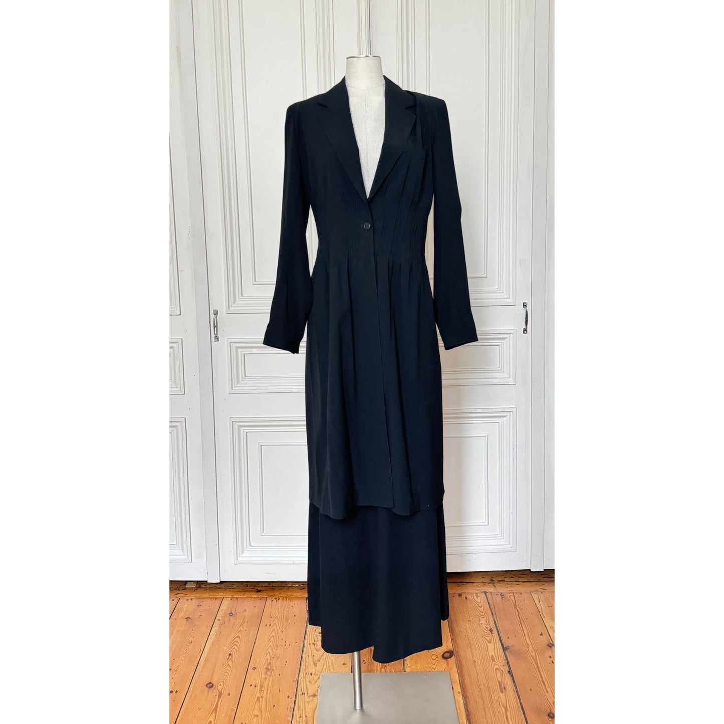 1990s Black Wool Tailored Long Coat