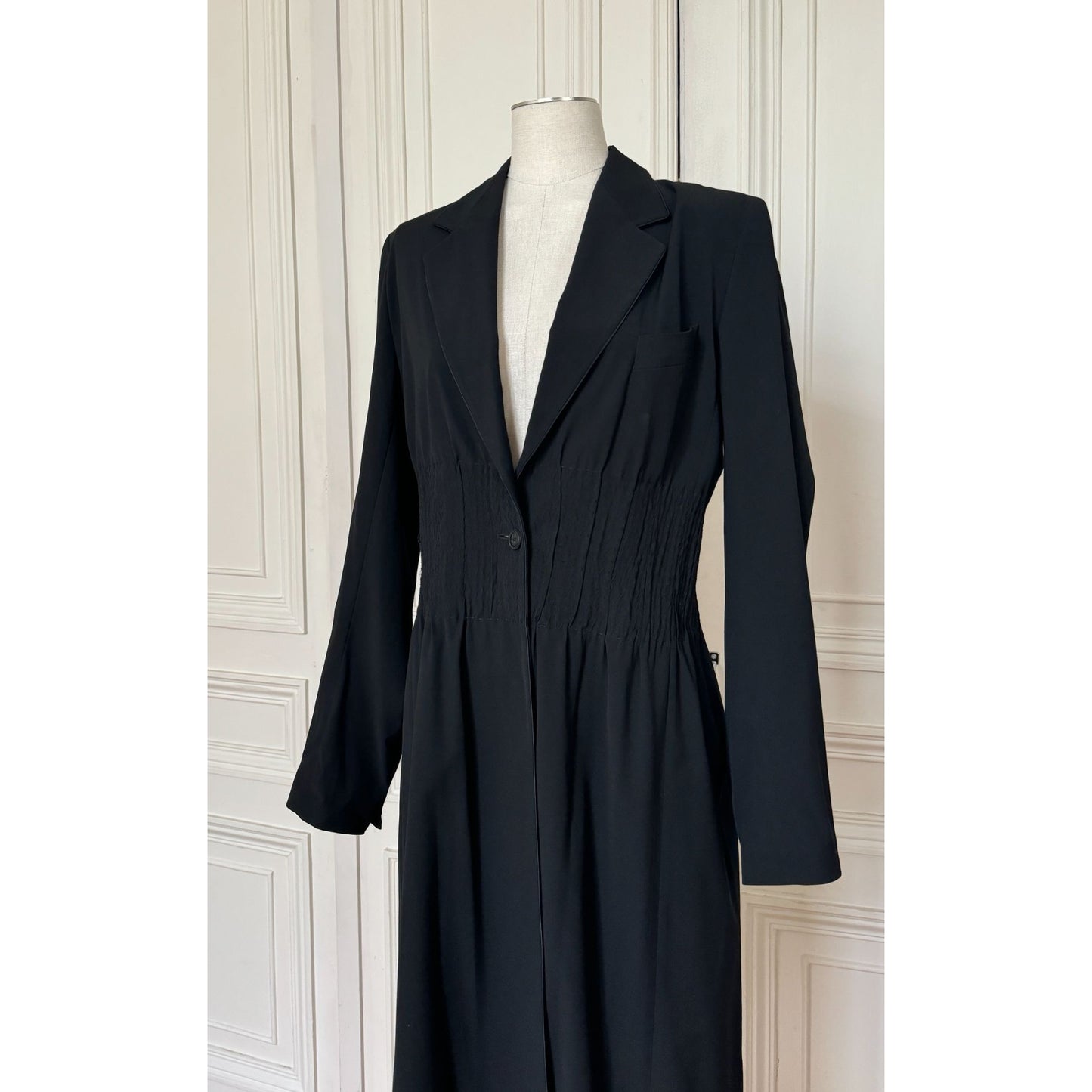1990s Black Wool Tailored Long Coat