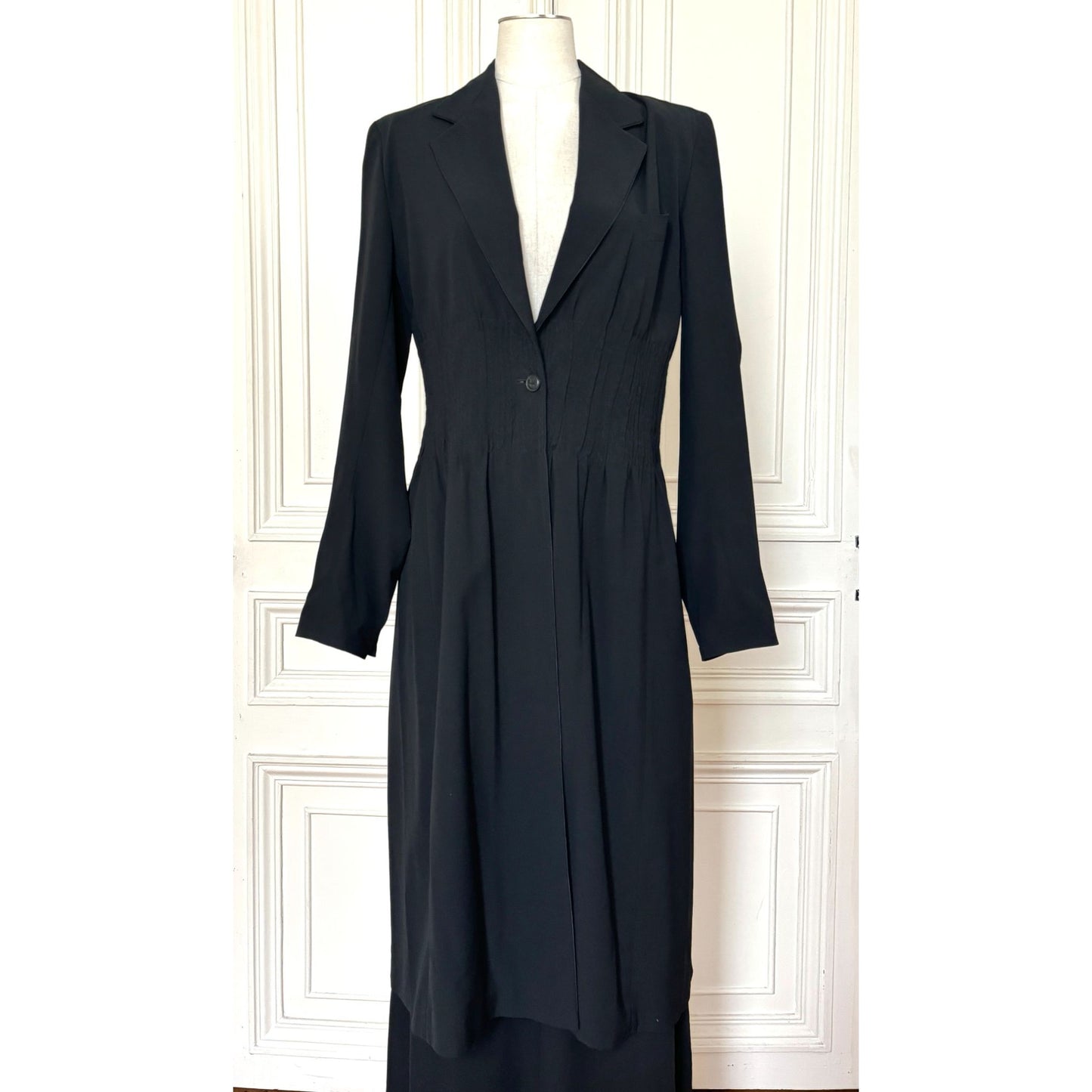 1990s Black Wool Tailored Long Coat