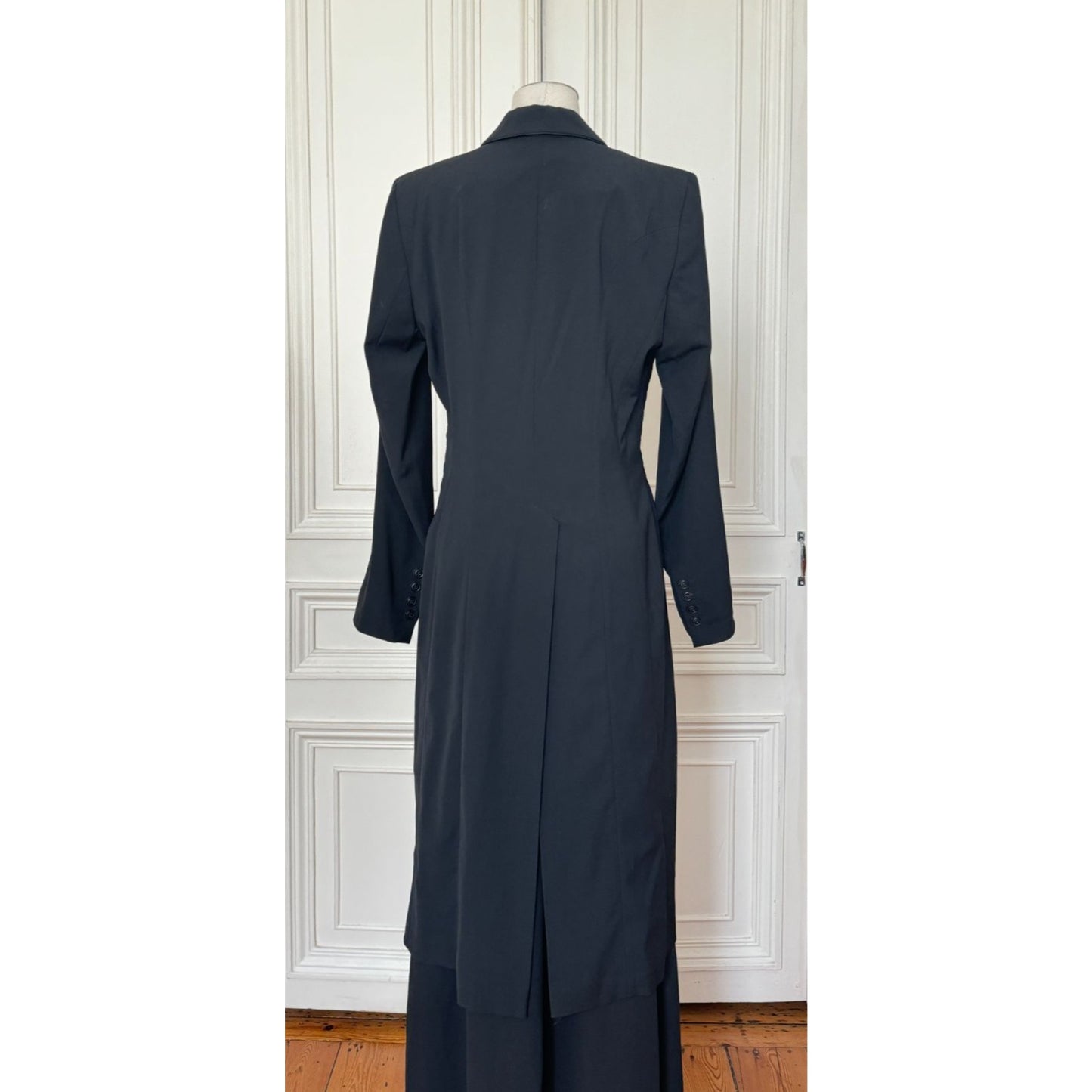 1990s Black Wool Tailored Long Coat