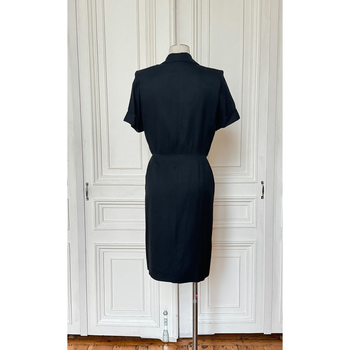 1990s Black Linen Wrap Dress