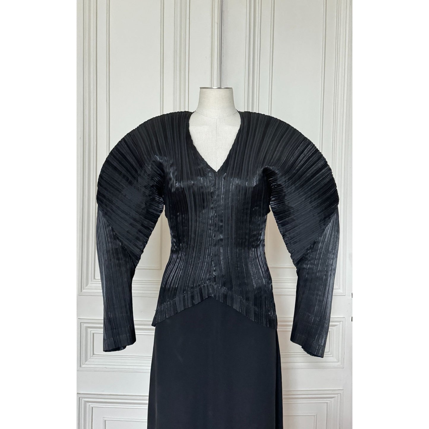 FW 1989 Black Sculptural Pleated Top