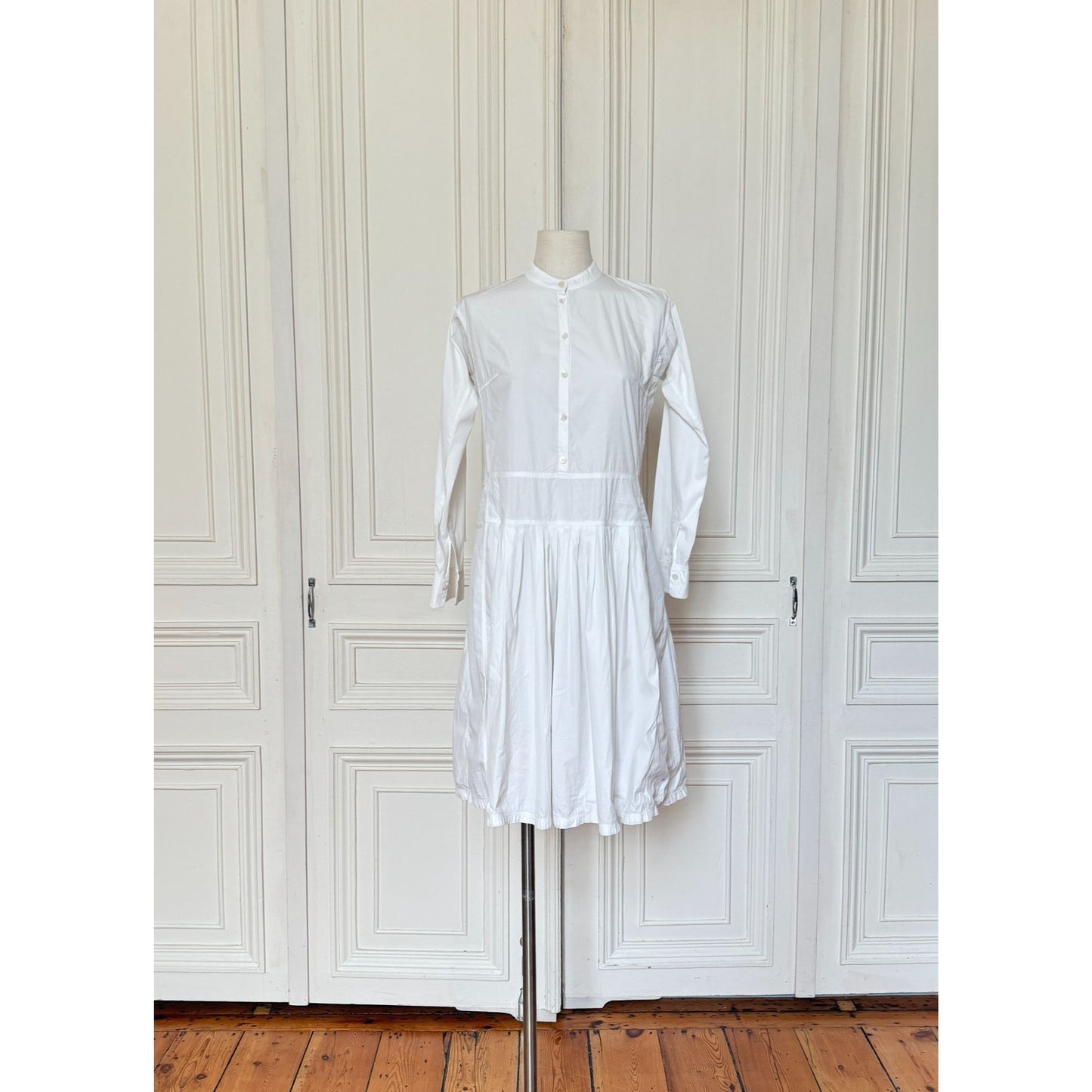 1990s White Long Sleeve Cotton Dress 