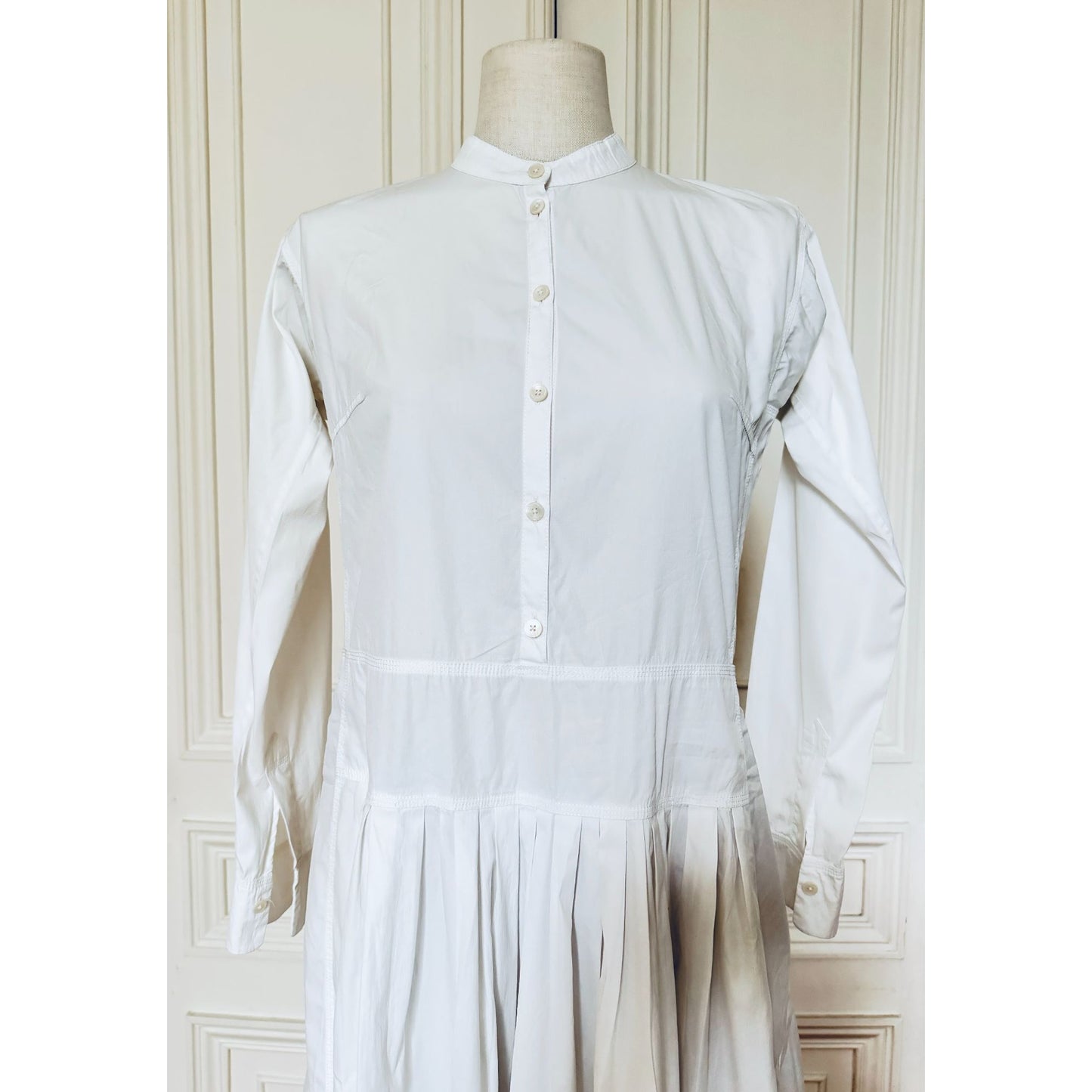 1990s White Long Sleeve Cotton Dress 