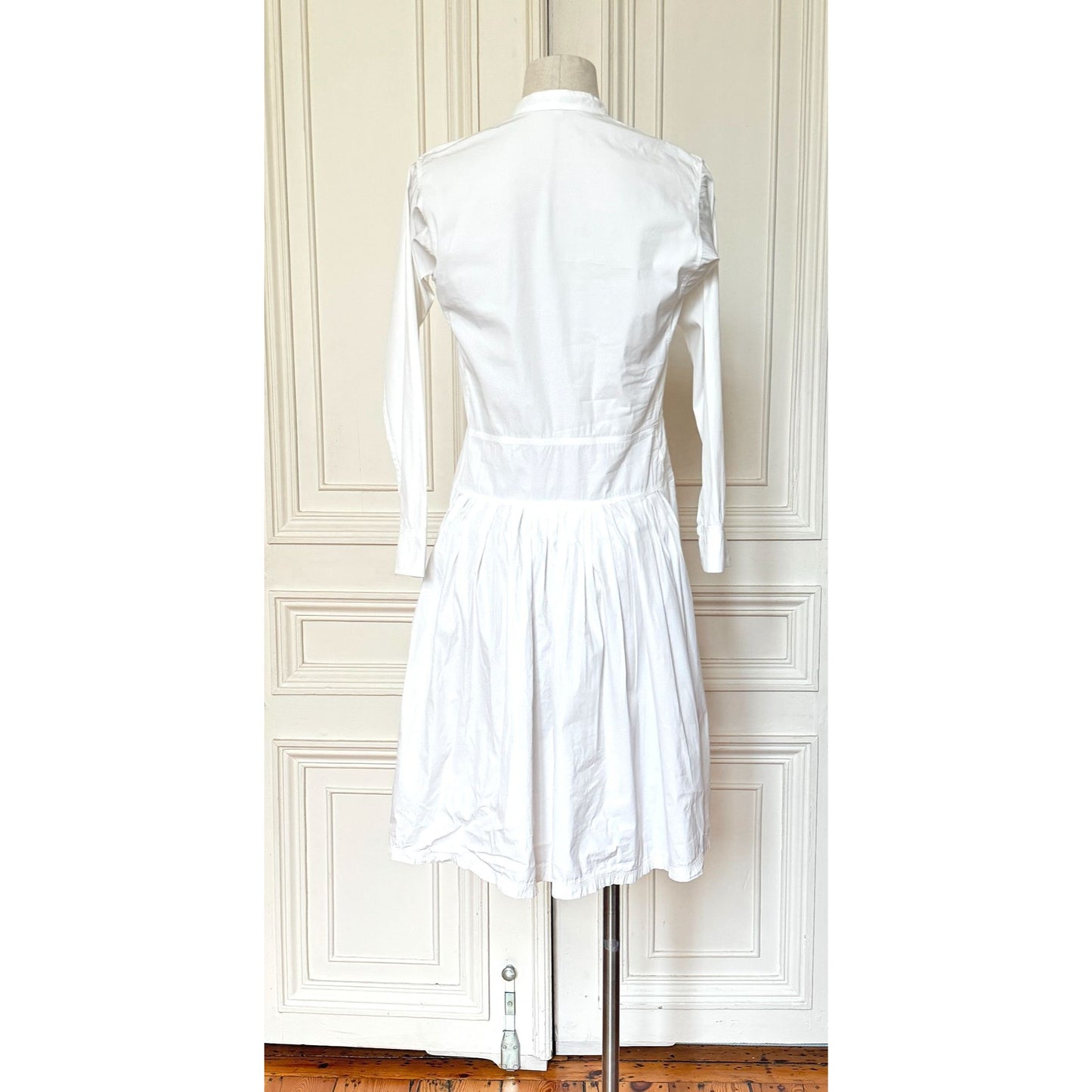 1990s White Long Sleeve Cotton Dress 