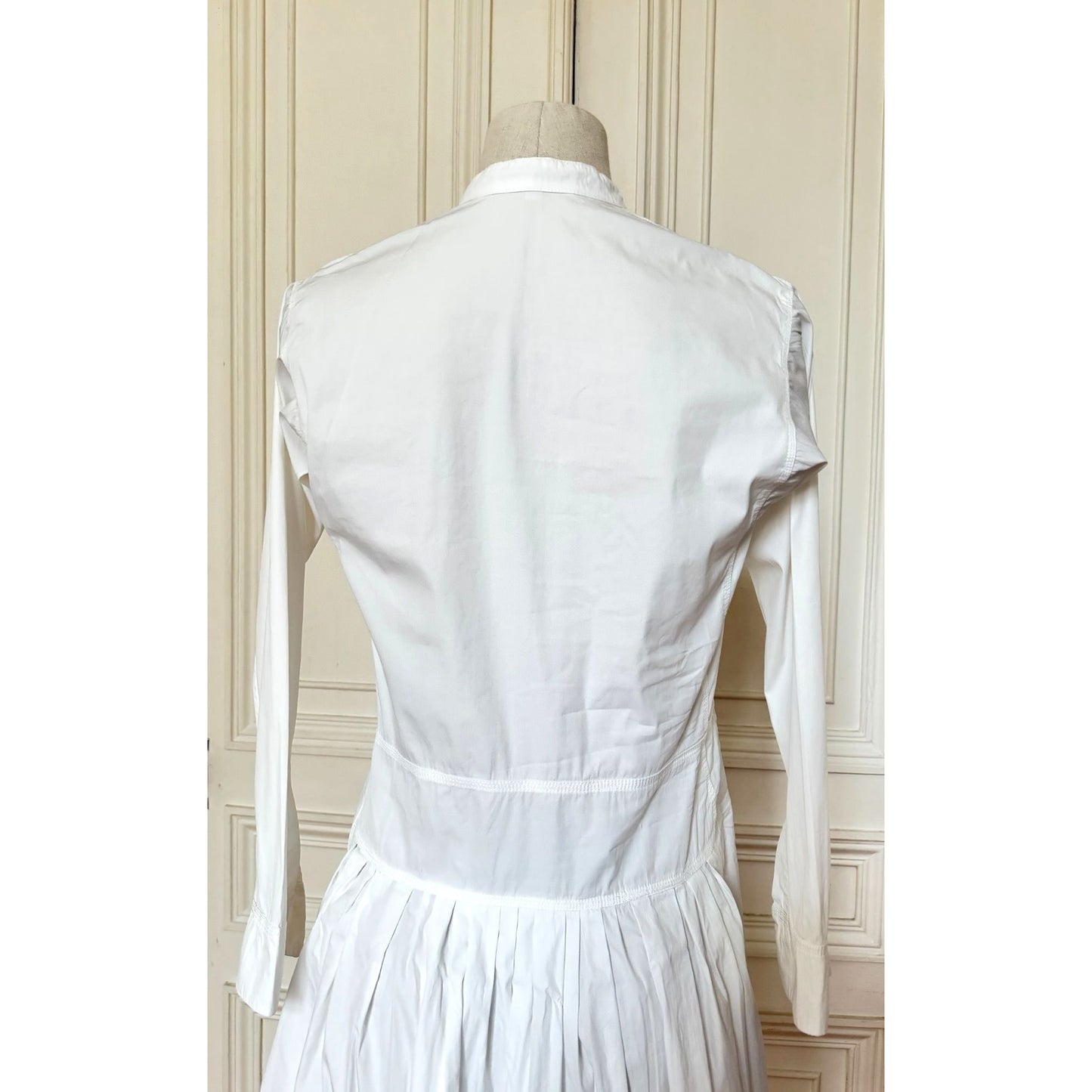 1990s White Long Sleeve Cotton Dress 