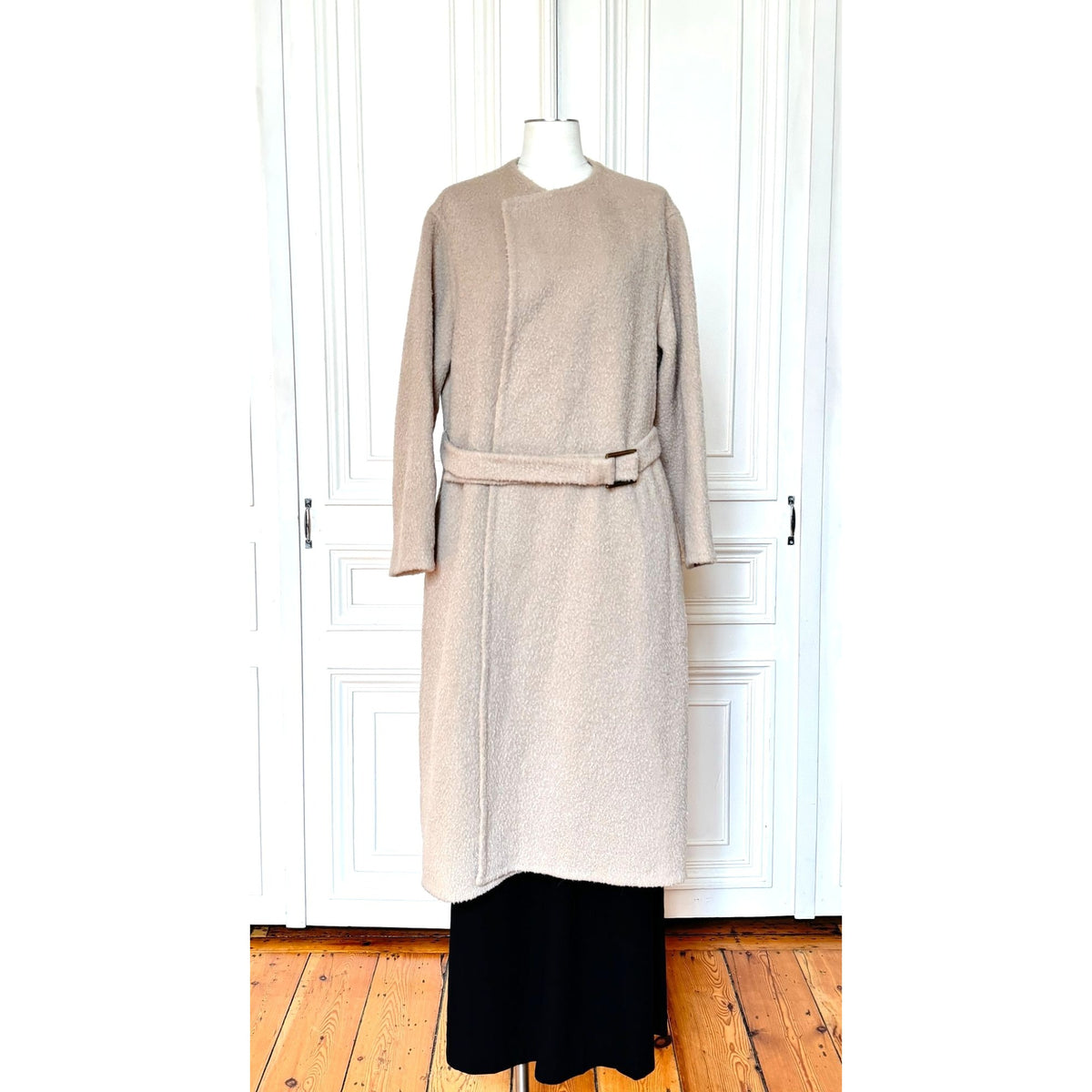 1990s Beige Alpaca-Wool Belted Long Coat