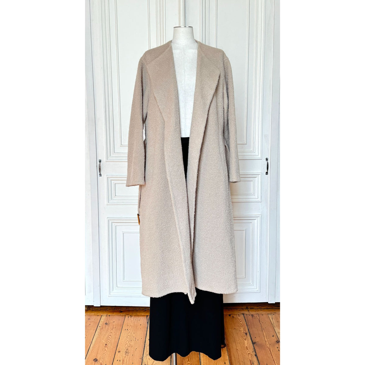 1990s Beige Alpaca-Wool Belted Long Coat