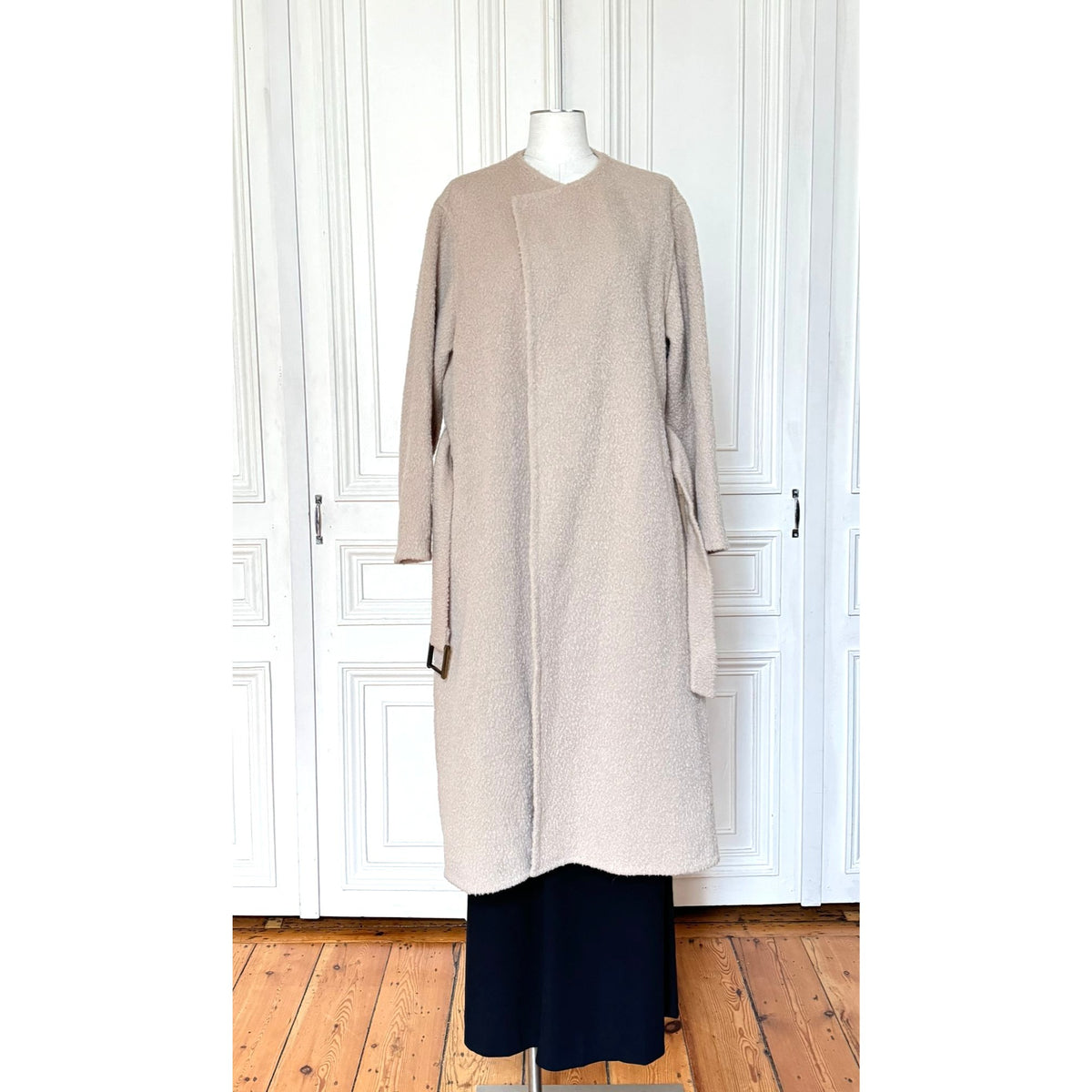 1990s Beige Alpaca-Wool Belted Long Coat