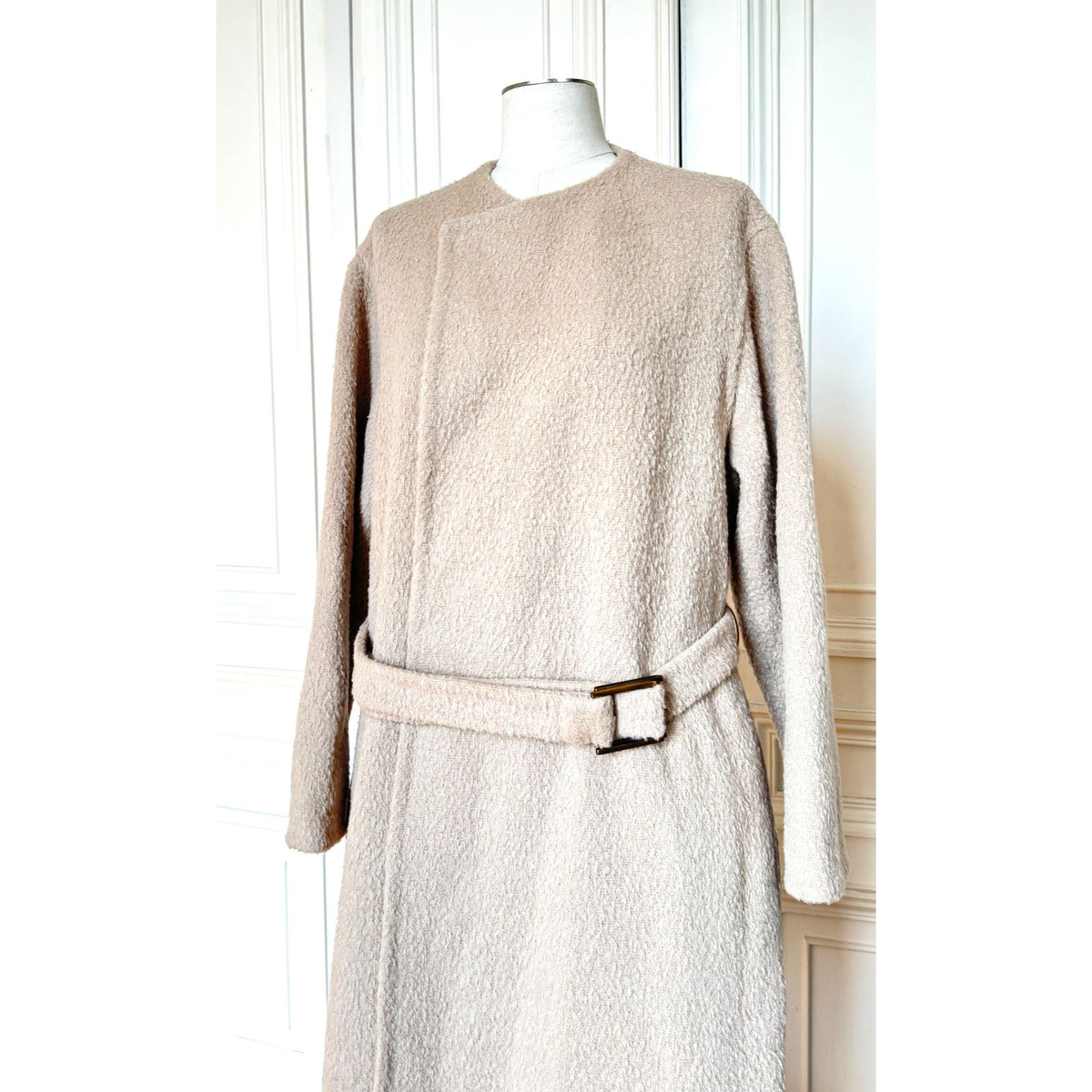 1990s Beige Alpaca-Wool Belted Long Coat