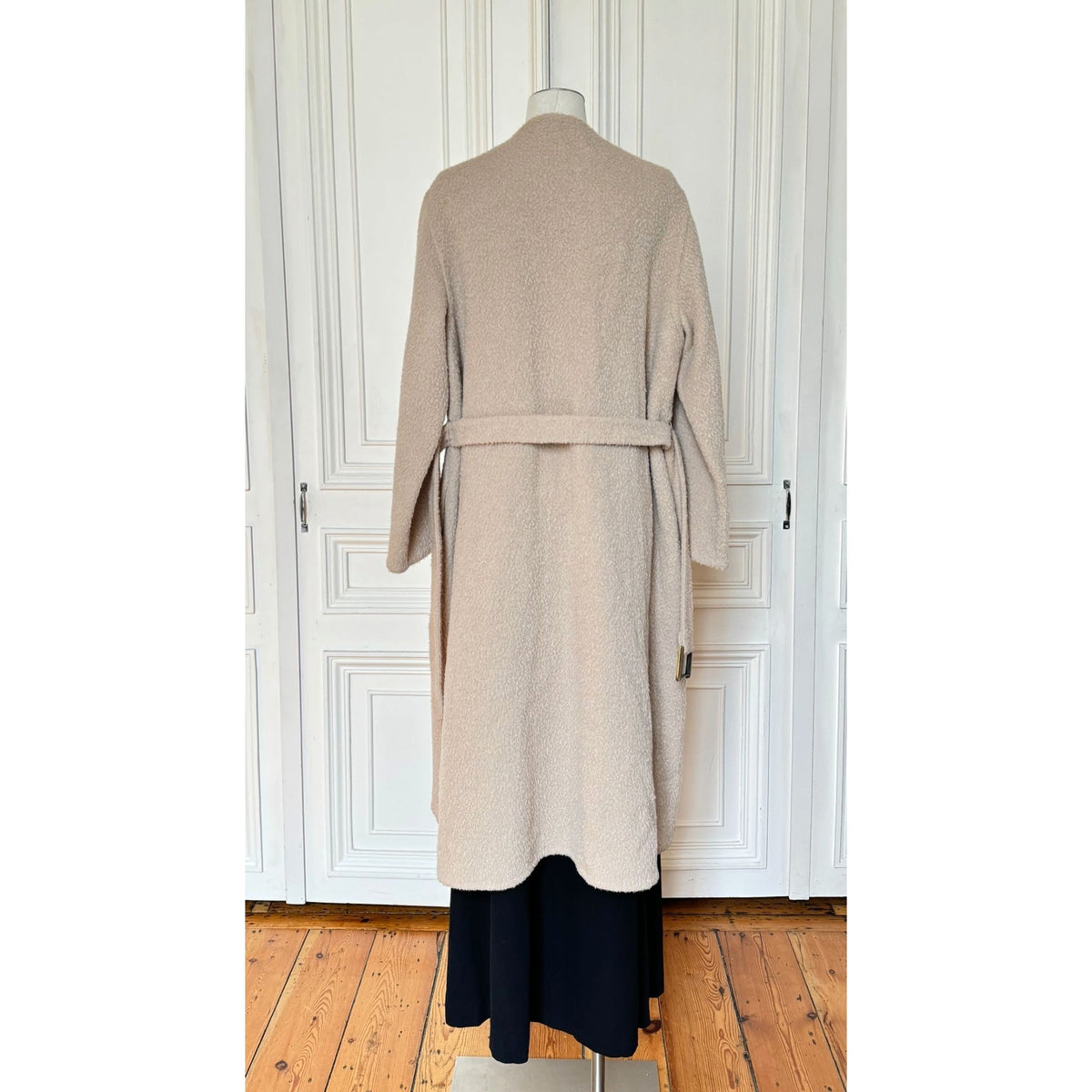 1990s Beige Alpaca-Wool Belted Long Coat