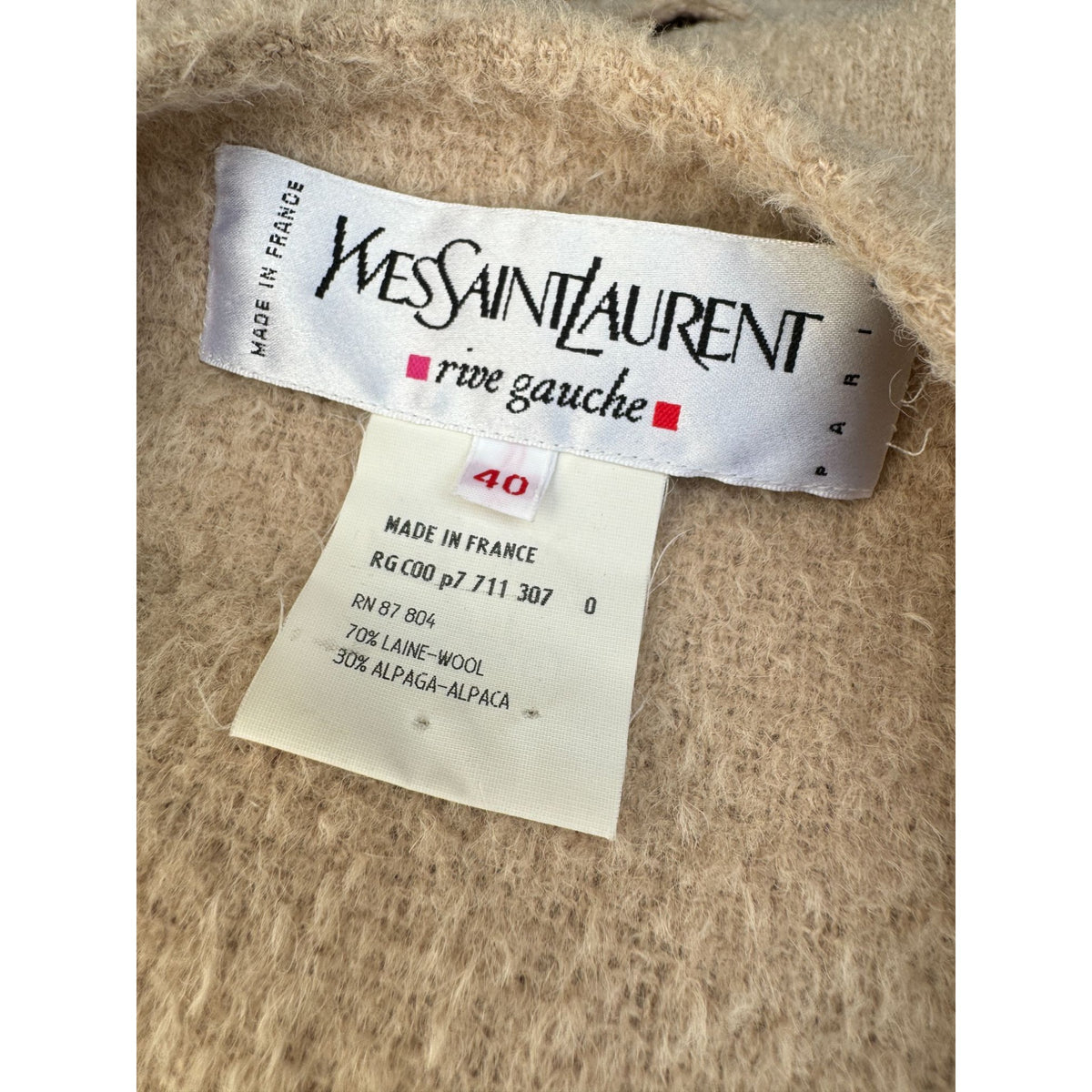 1990s Beige Alpaca-Wool Belted Long Coat