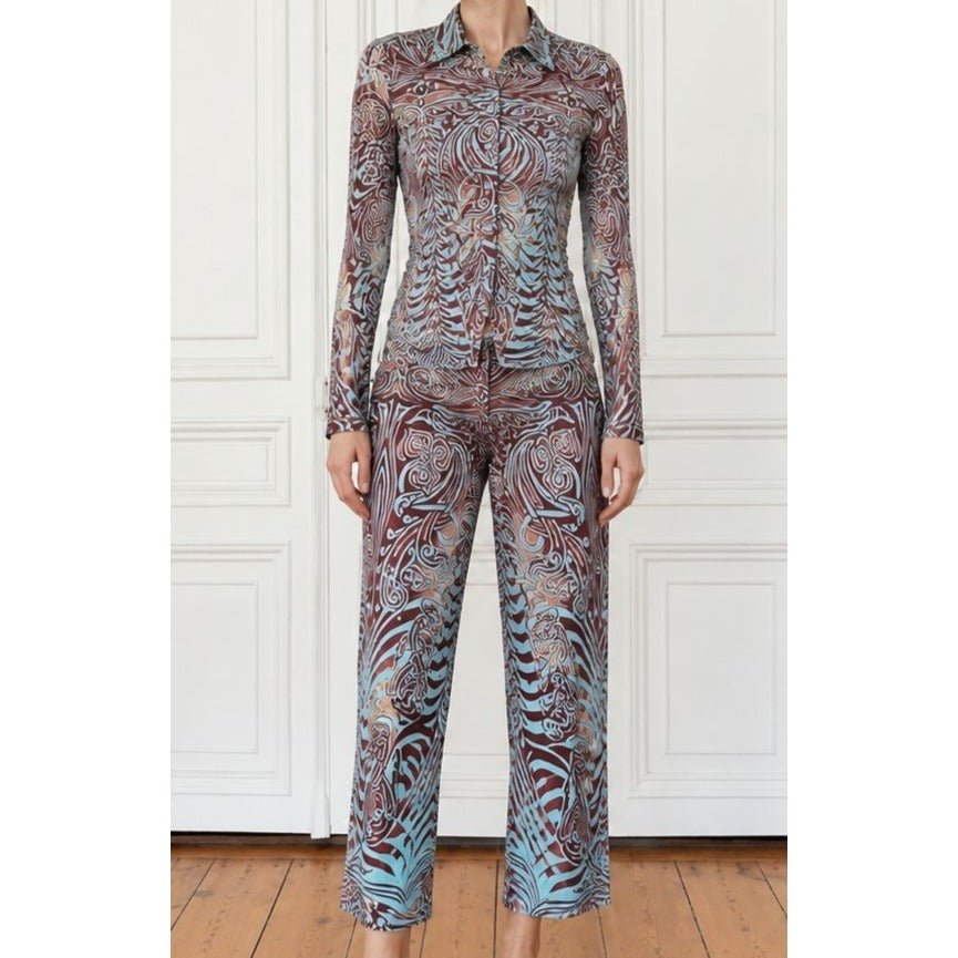 1996 Tribal Print Top & Cropped Pants Set