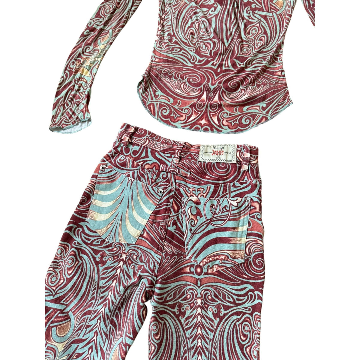 1996 Tribal Print Top & Cropped Pants Set