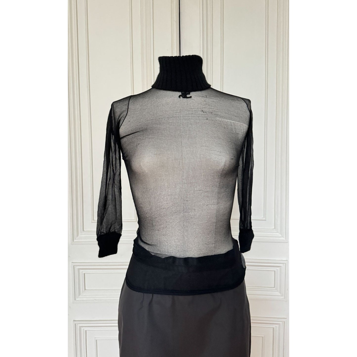 1970s Black Nylon Sheer Top