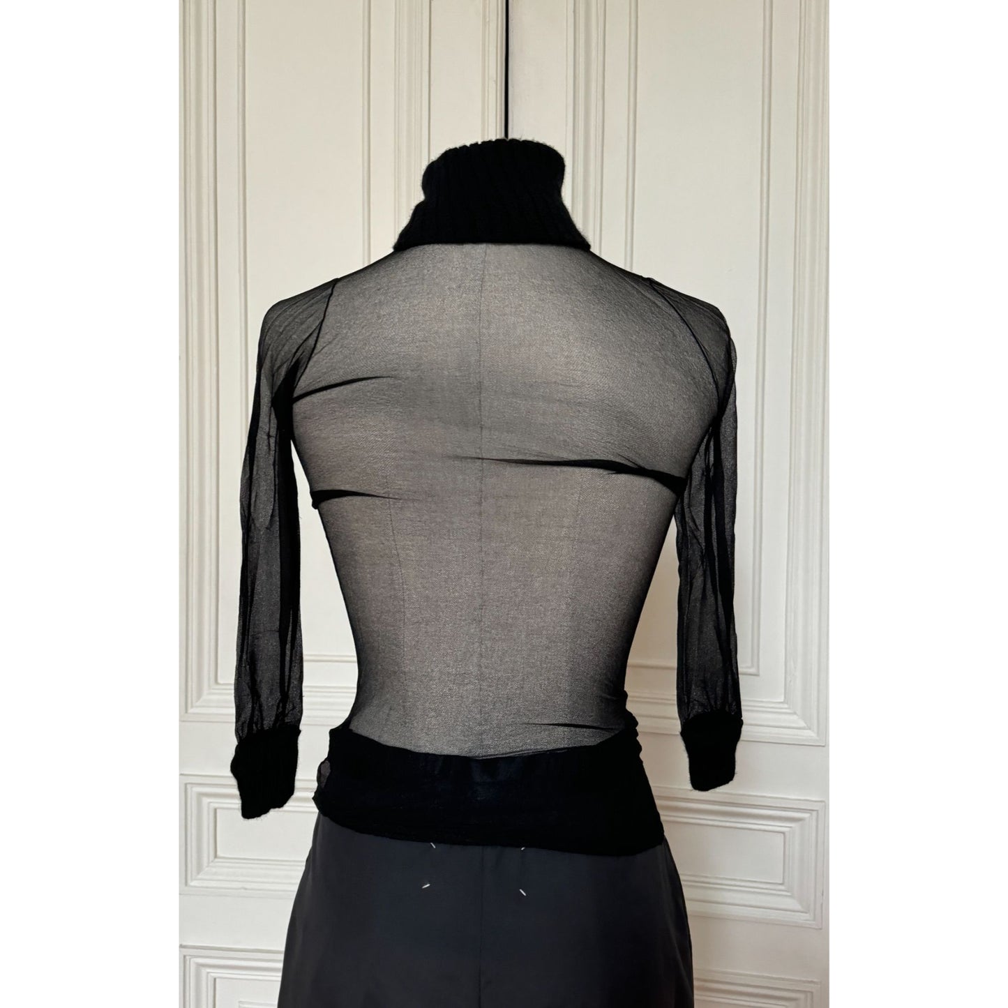 1970s Black Nylon Sheer Top