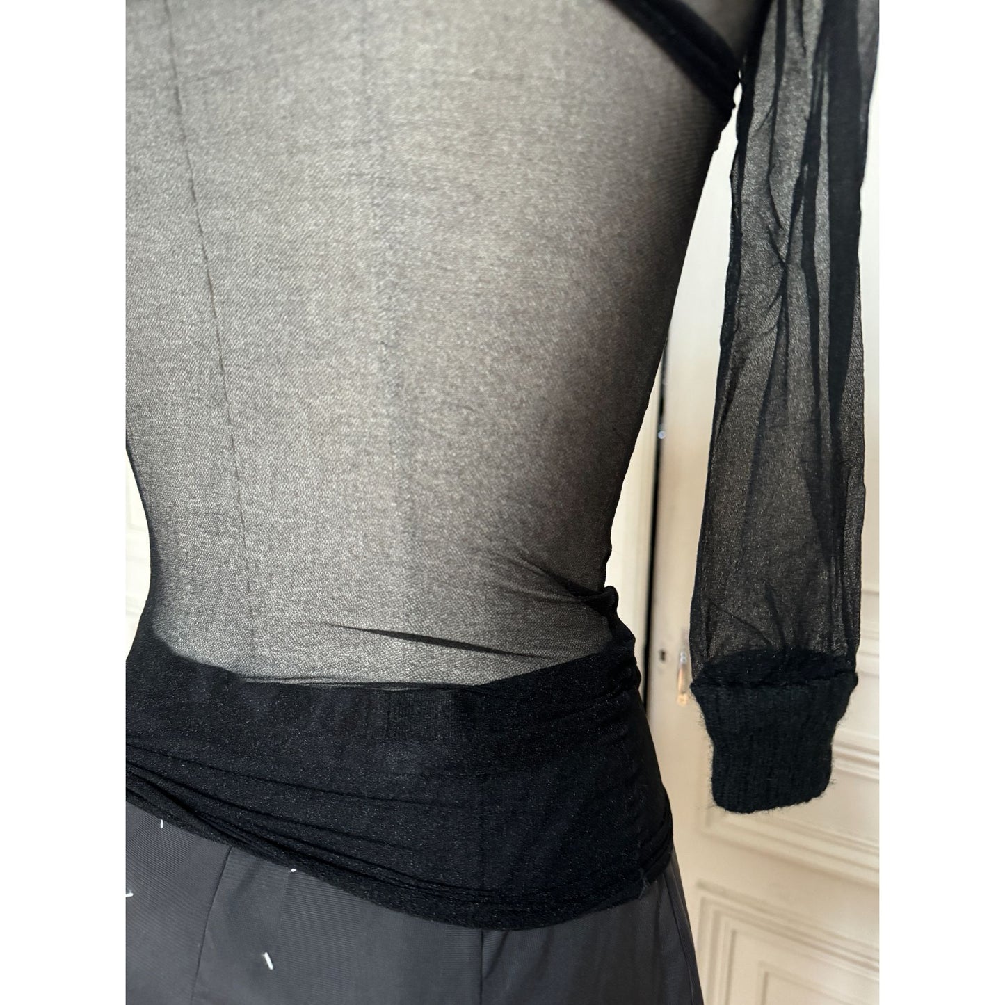 1970s Black Nylon Sheer Top
