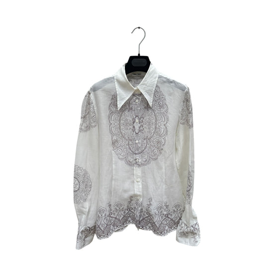 White Sheer Cotton Paisley Shirt 