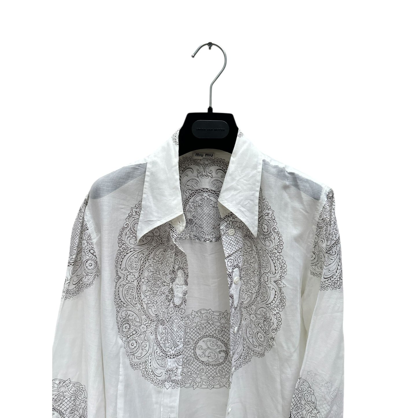 White Sheer Cotton Paisley Shirt 