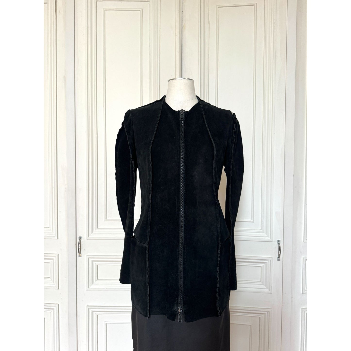 SS 1998 Black Suede Flat Sewing Pattern Jacket