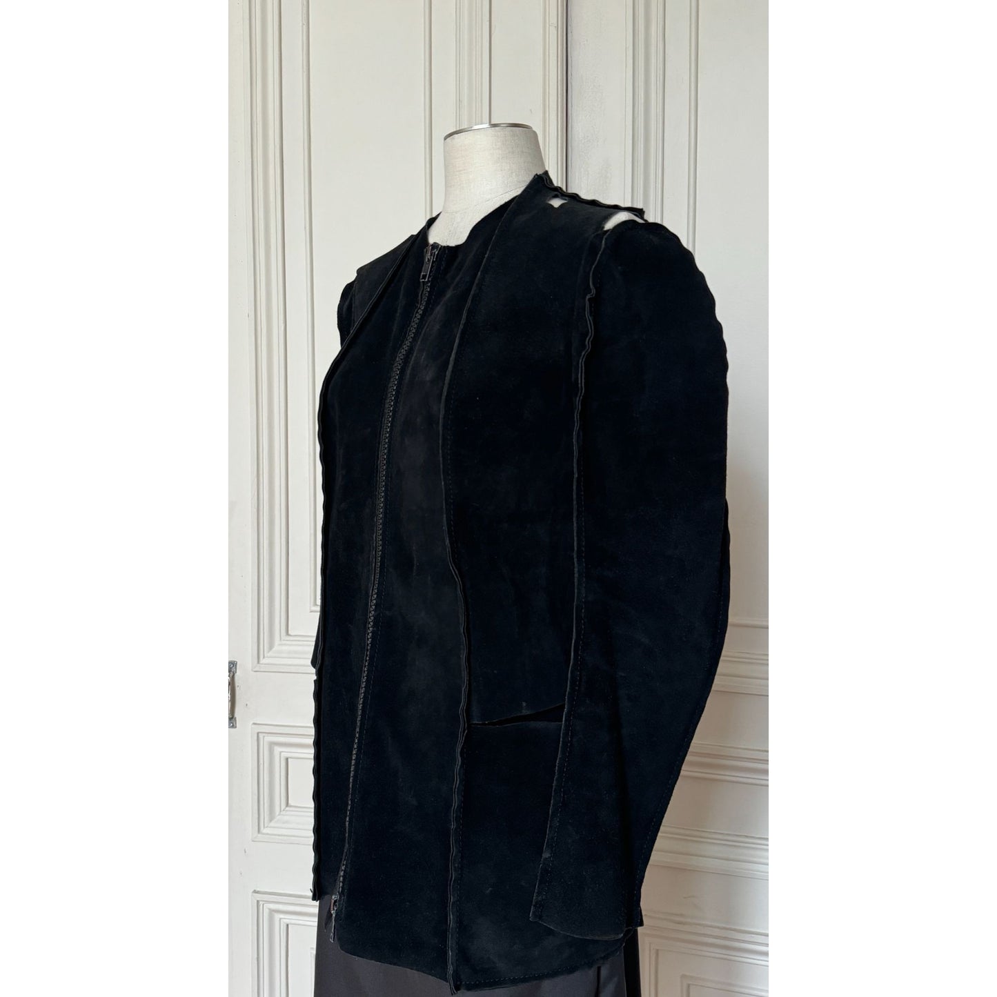 SS 1998 Black Suede Flat Sewing Pattern Jacket