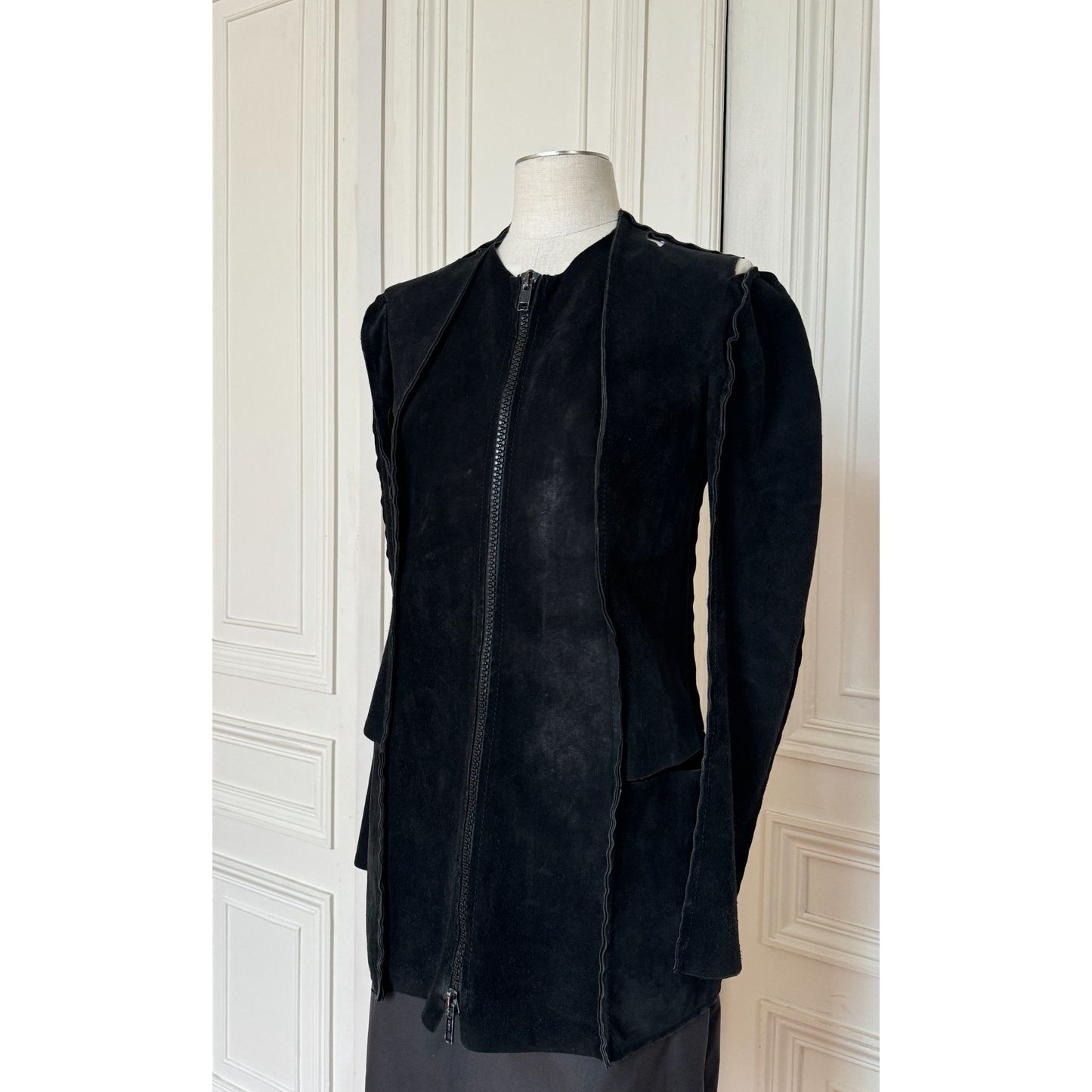 SS 1998 Black Suede Flat Sewing Pattern Jacket
