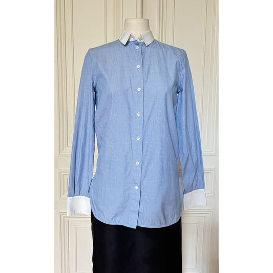 Phoebe Philo Blue Shirt with White Contrast Collar & Cuffs