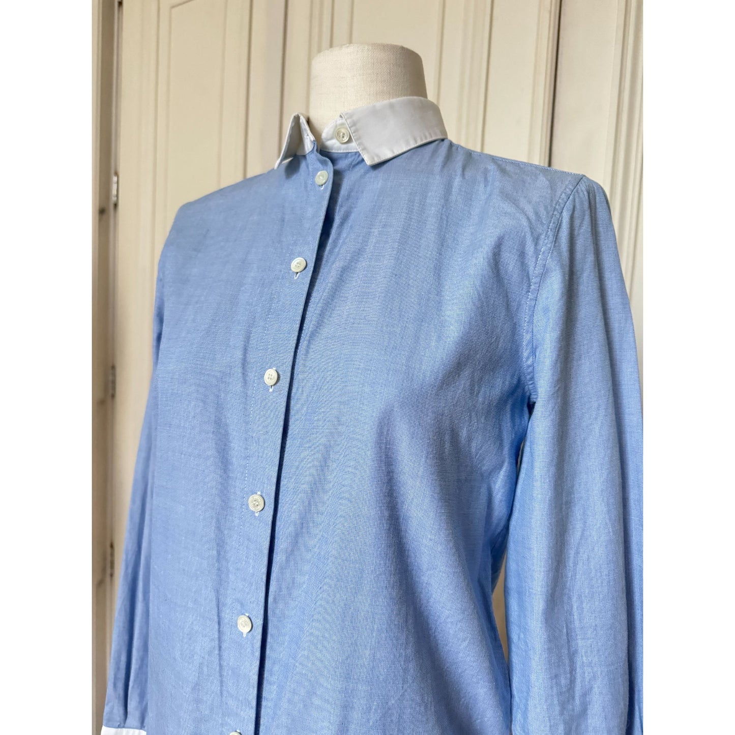Phoebe Philo Blue Shirt with White Contrast Collar & Cuffs