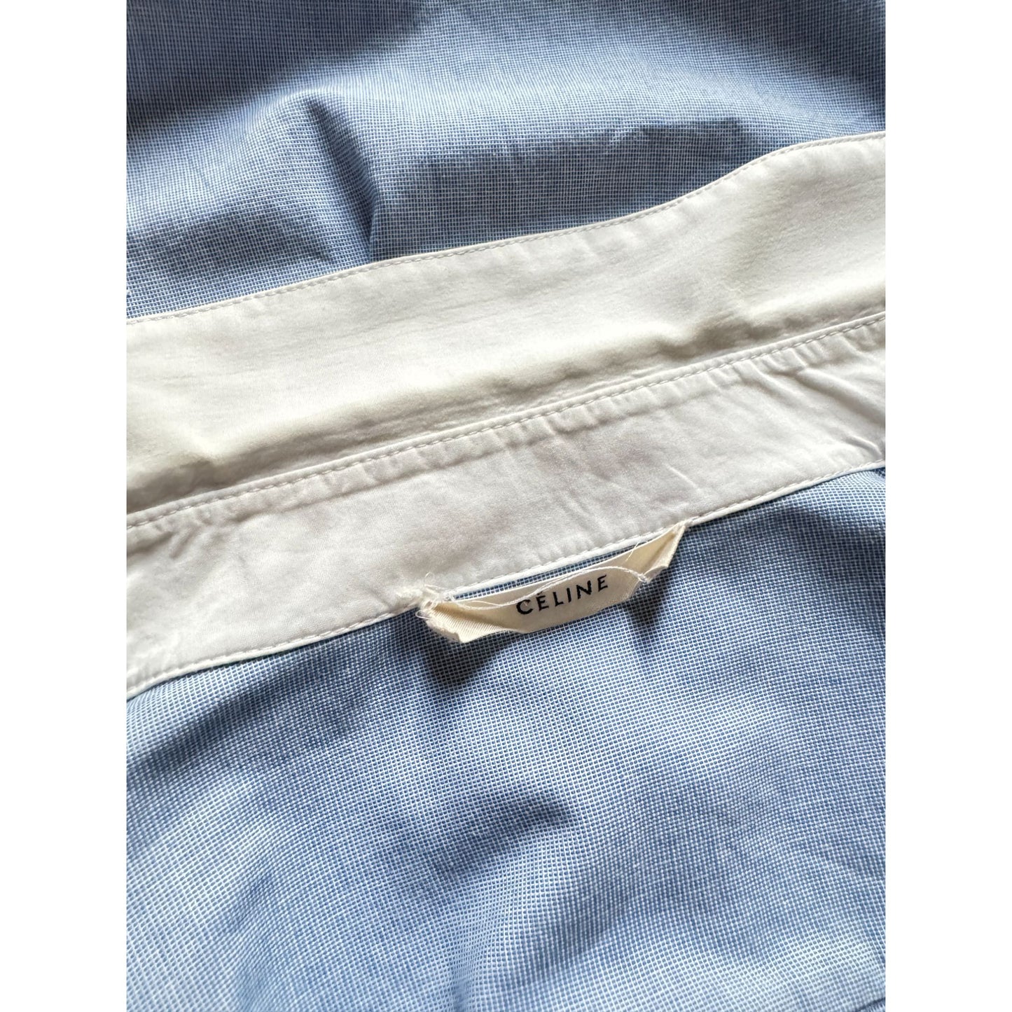 Phoebe Philo Blue Shirt with White Contrast Collar & Cuffs