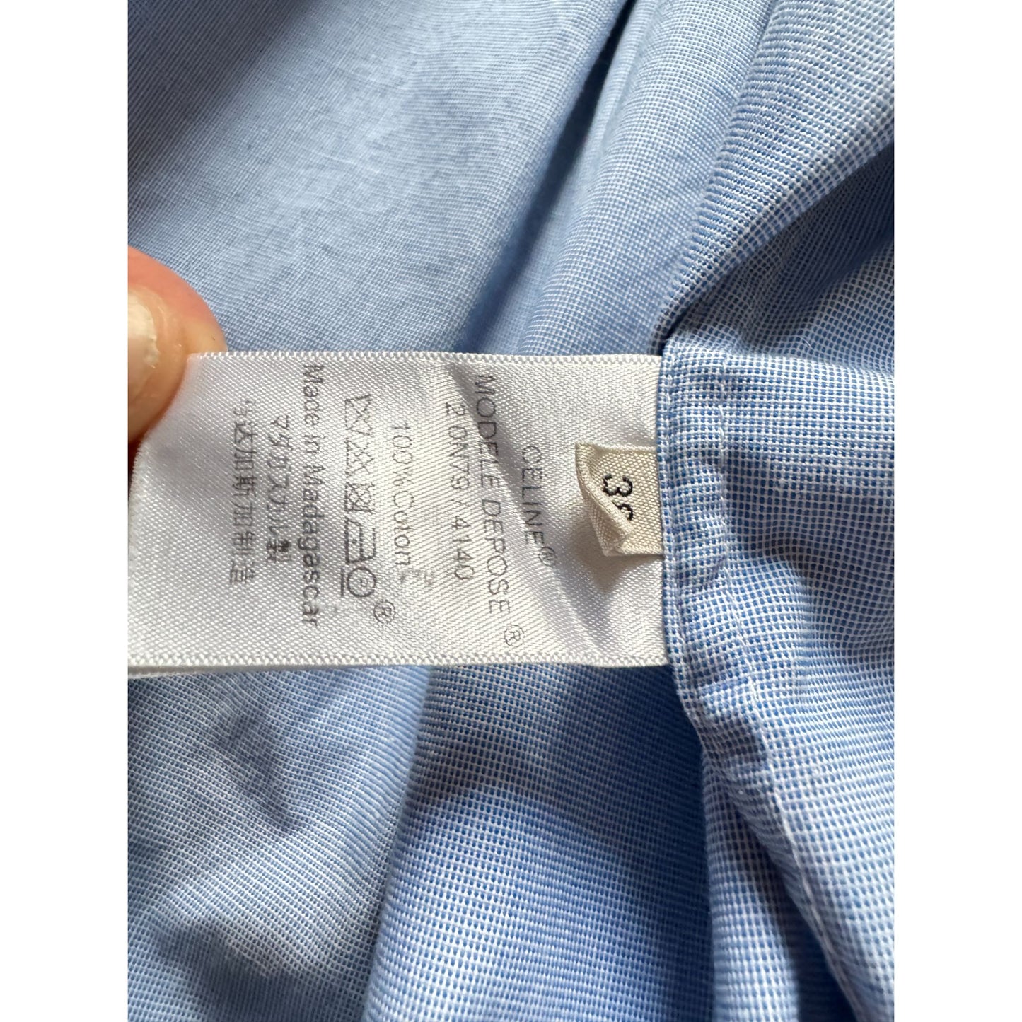 Phoebe Philo Blue Shirt with White Contrast Collar & Cuffs