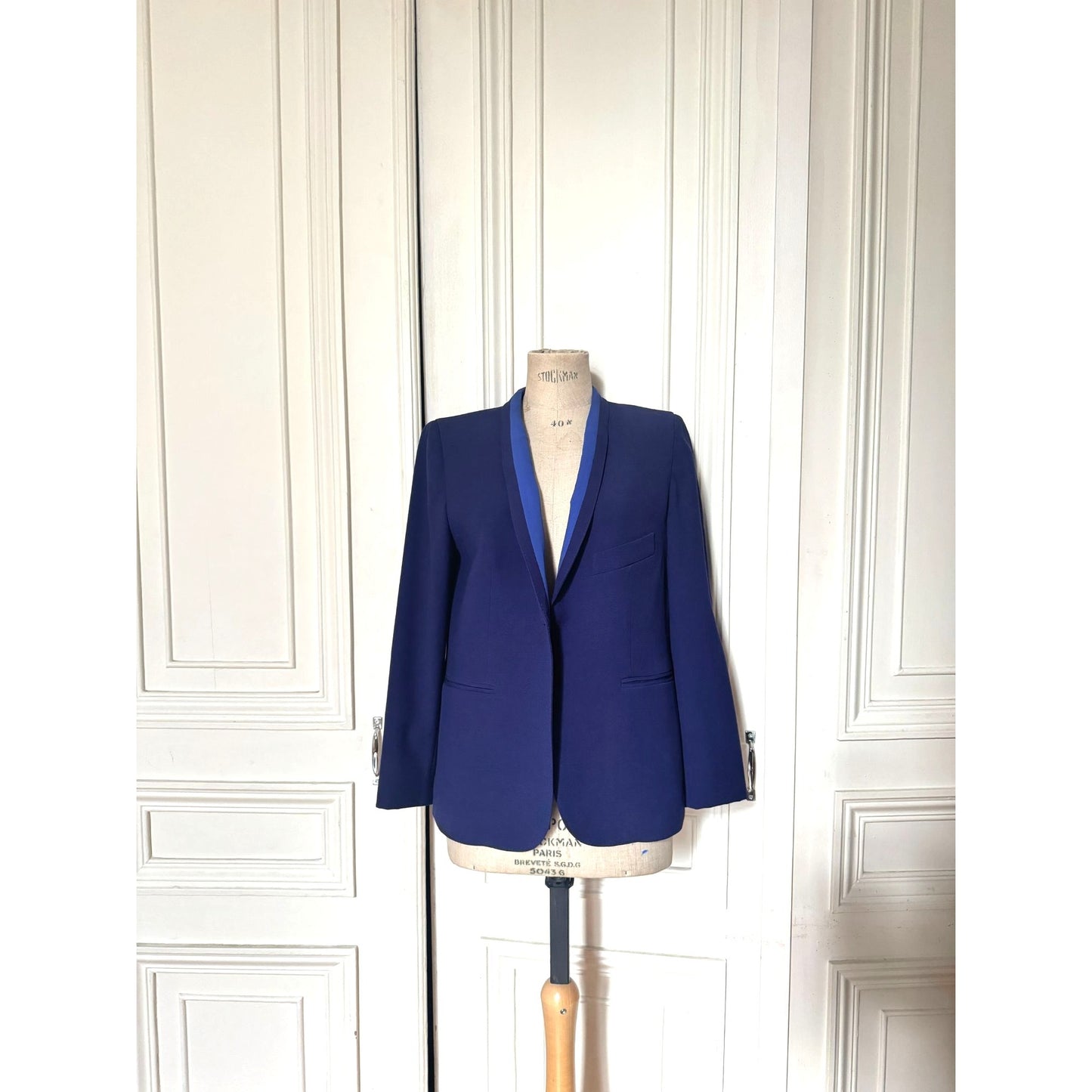 Navy Wool Blazer with Contrasting Lapel