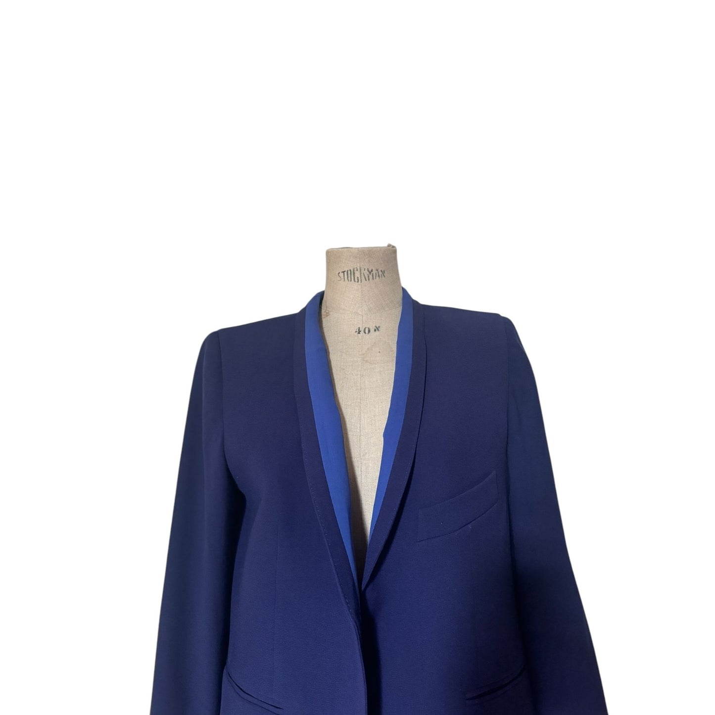 Navy Wool Blazer with Contrasting Lapel