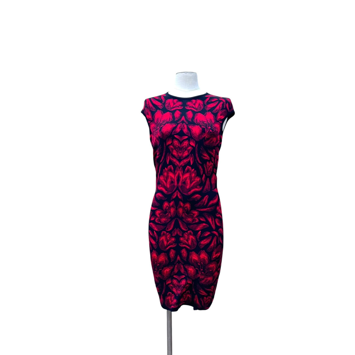 2000s Red &amp; Black Floral Knit Dress