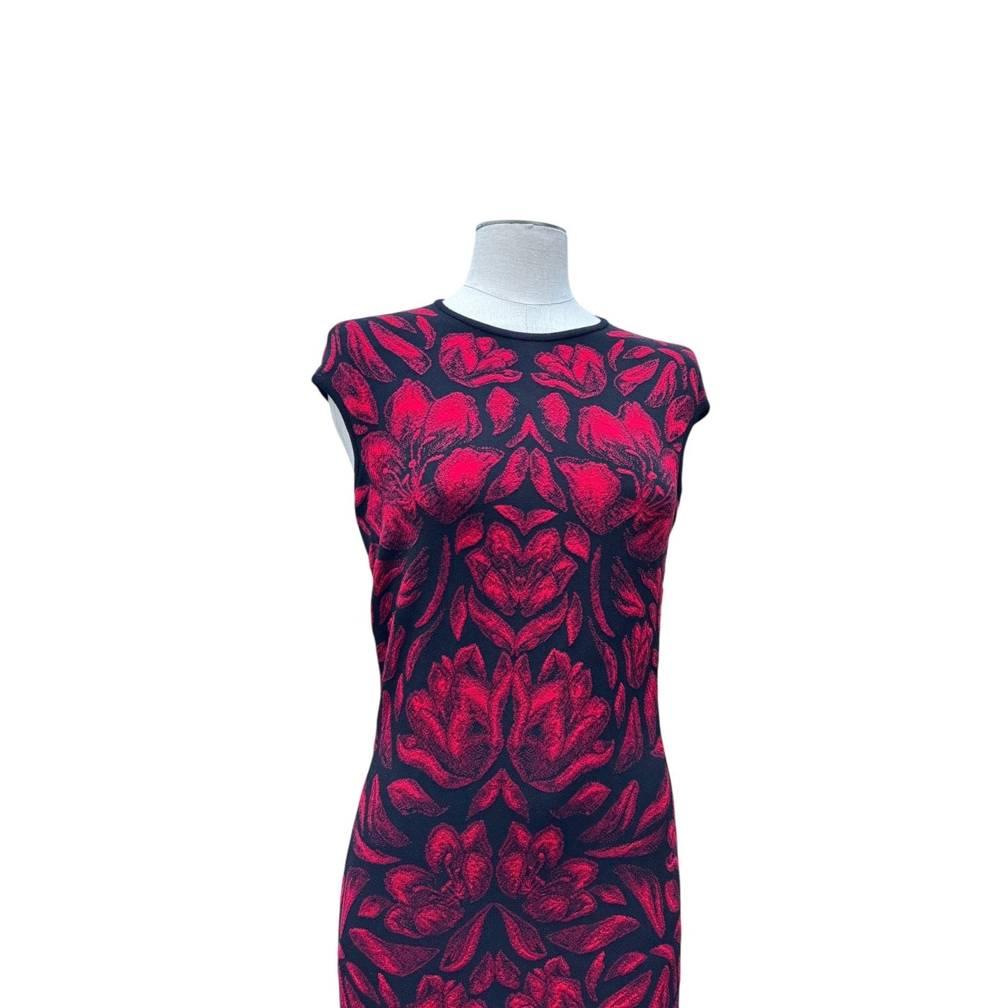 2000s Red &amp; Black Floral Knit Dress