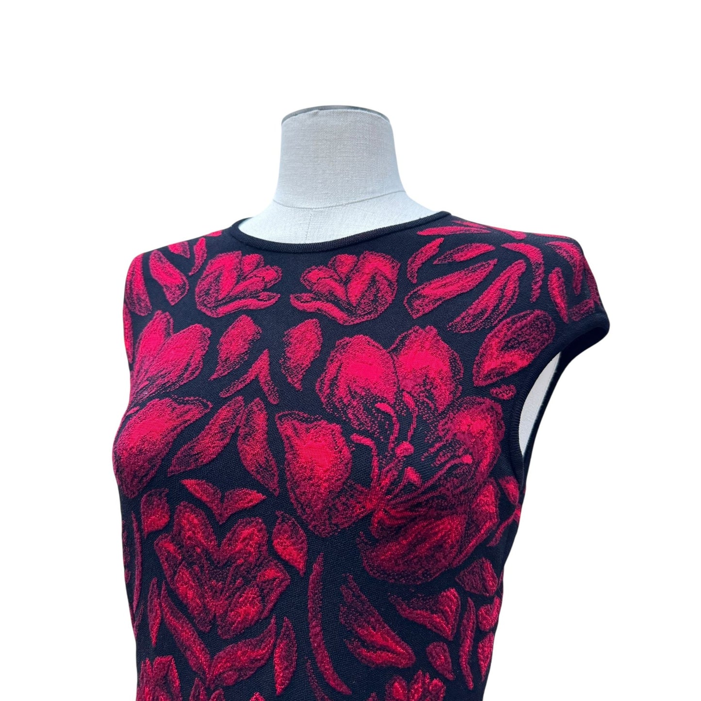 2000s Red &amp; Black Floral Knit Dress
