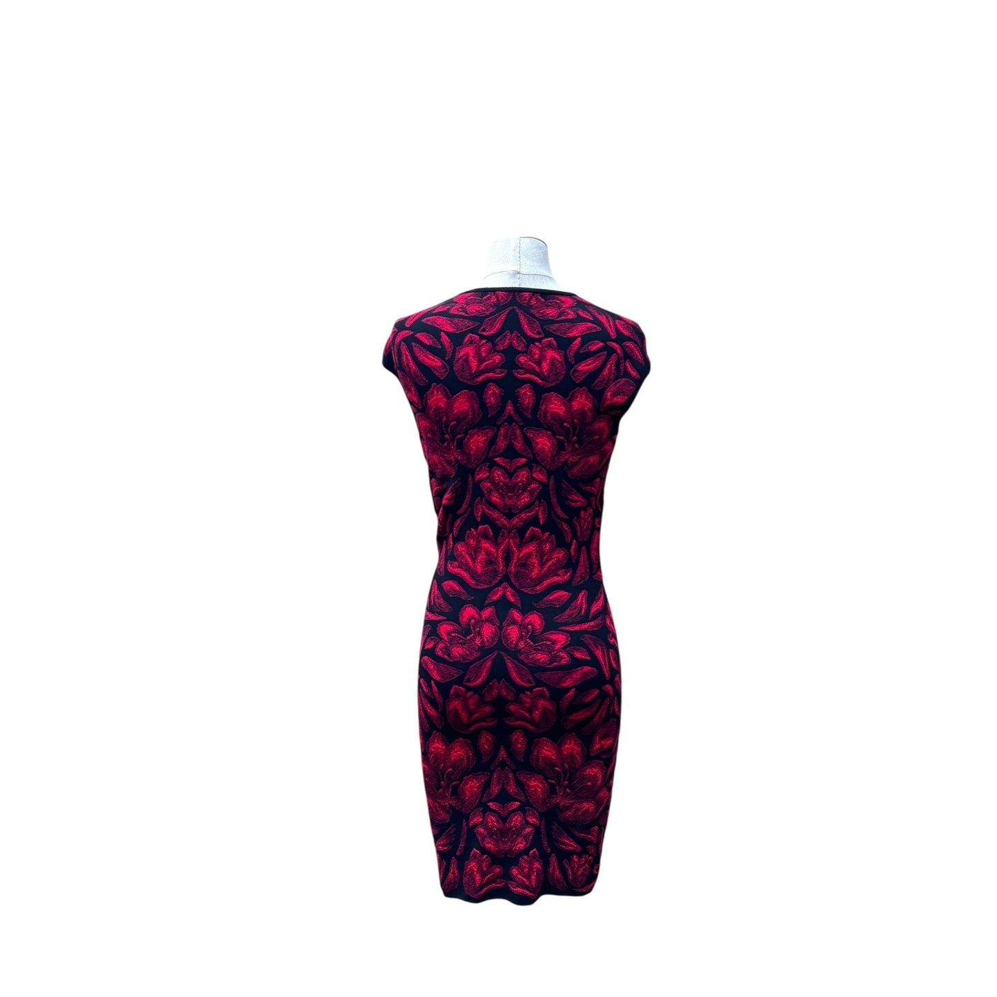 2000s Red &amp; Black Floral Knit Dress