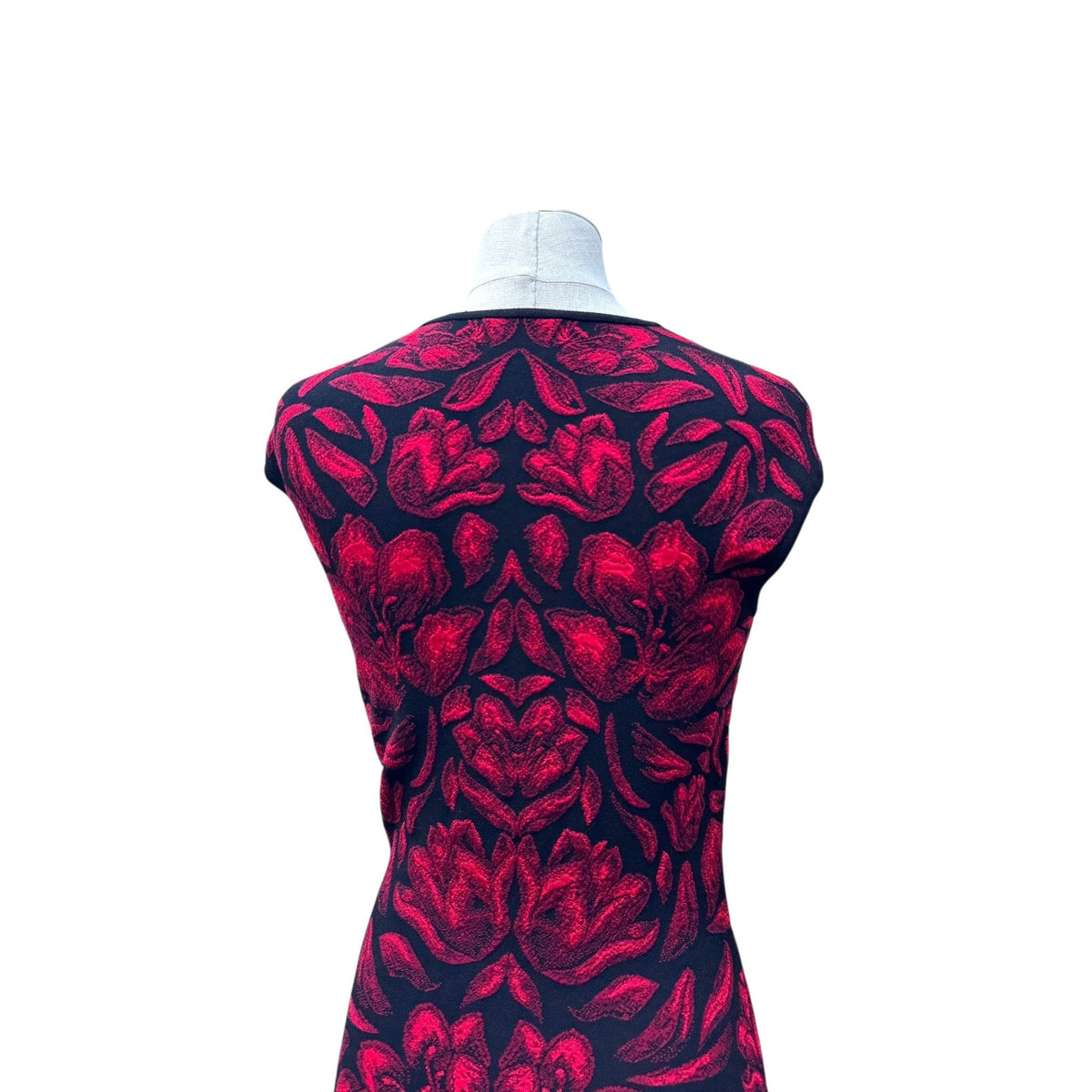 2000s Red &amp; Black Floral Knit Dress