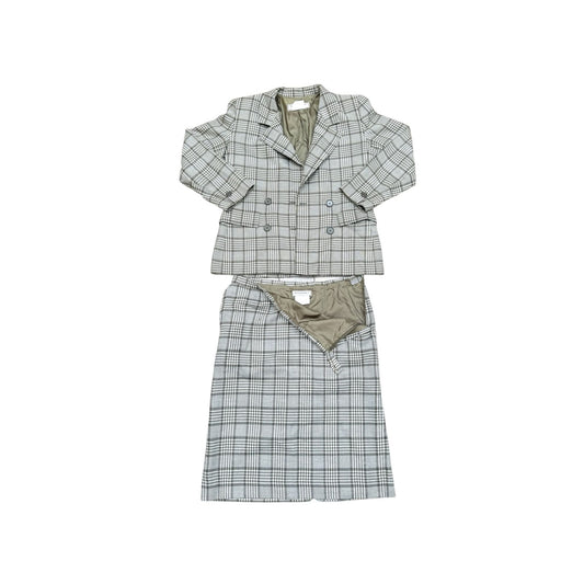 Brown Beige Checkered Skirt Suit