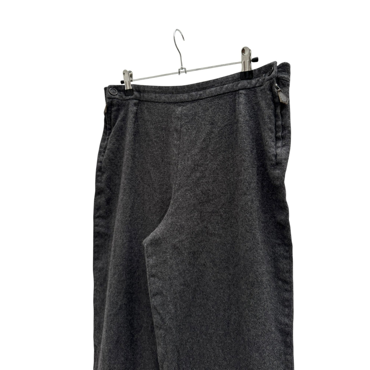 Grey Wool High-Waisted Straight-Leg Pants