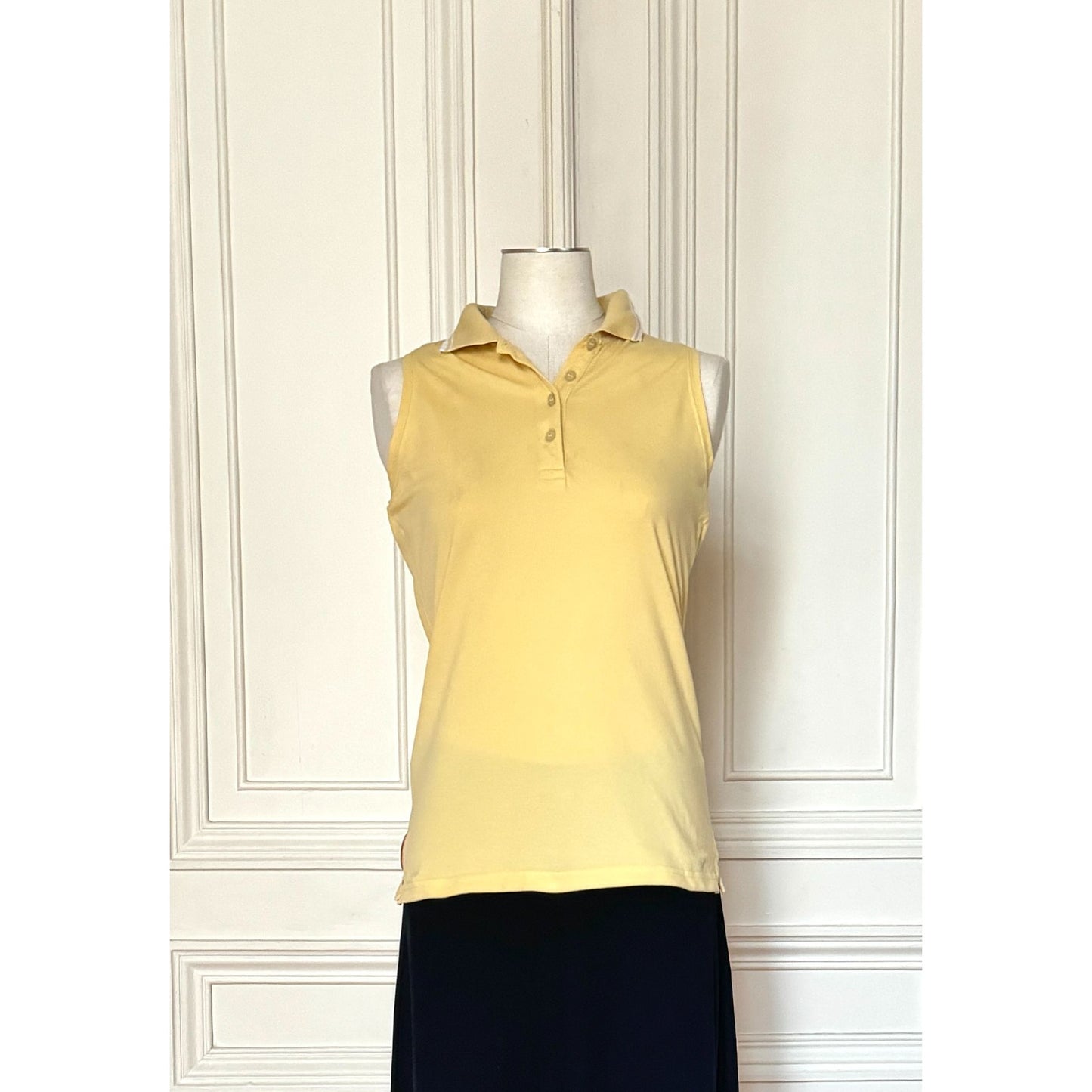 Yellow Cotton Piqué Sleeveless Polo Top