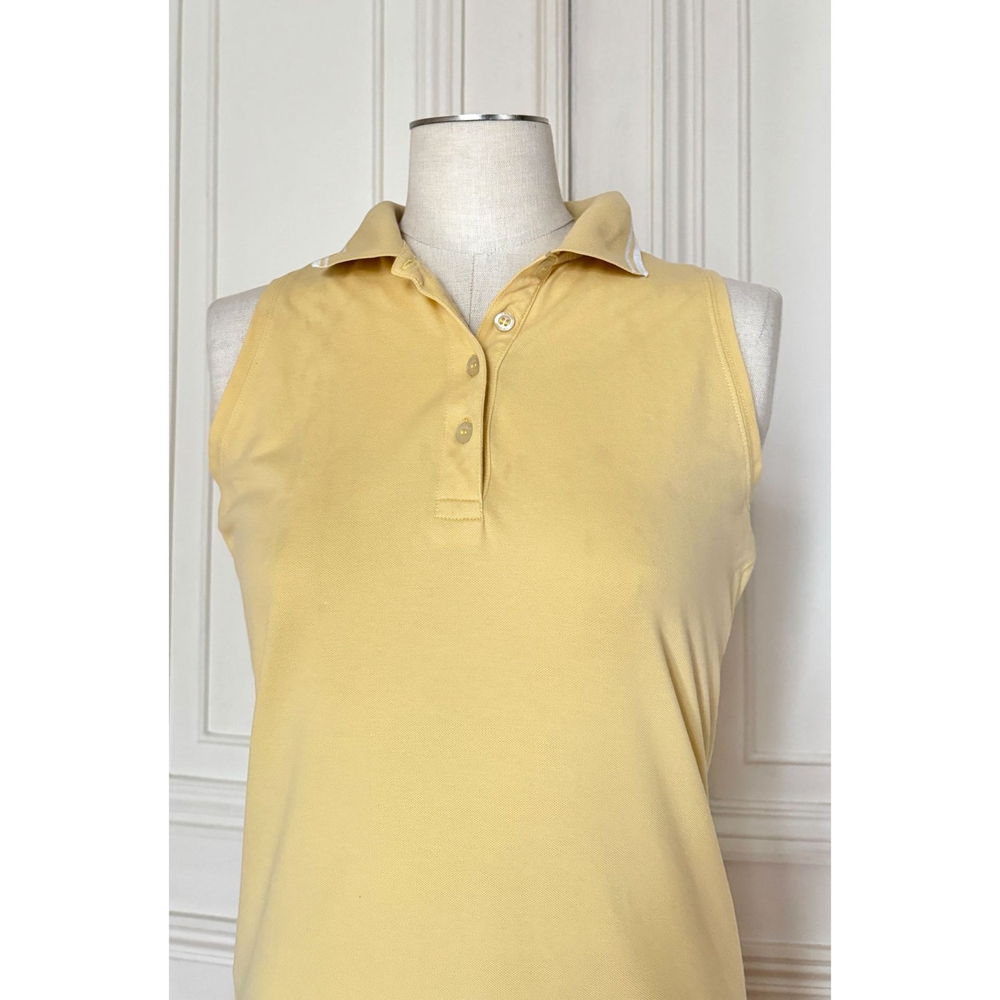 Yellow Cotton Piqué Sleeveless Polo Top
