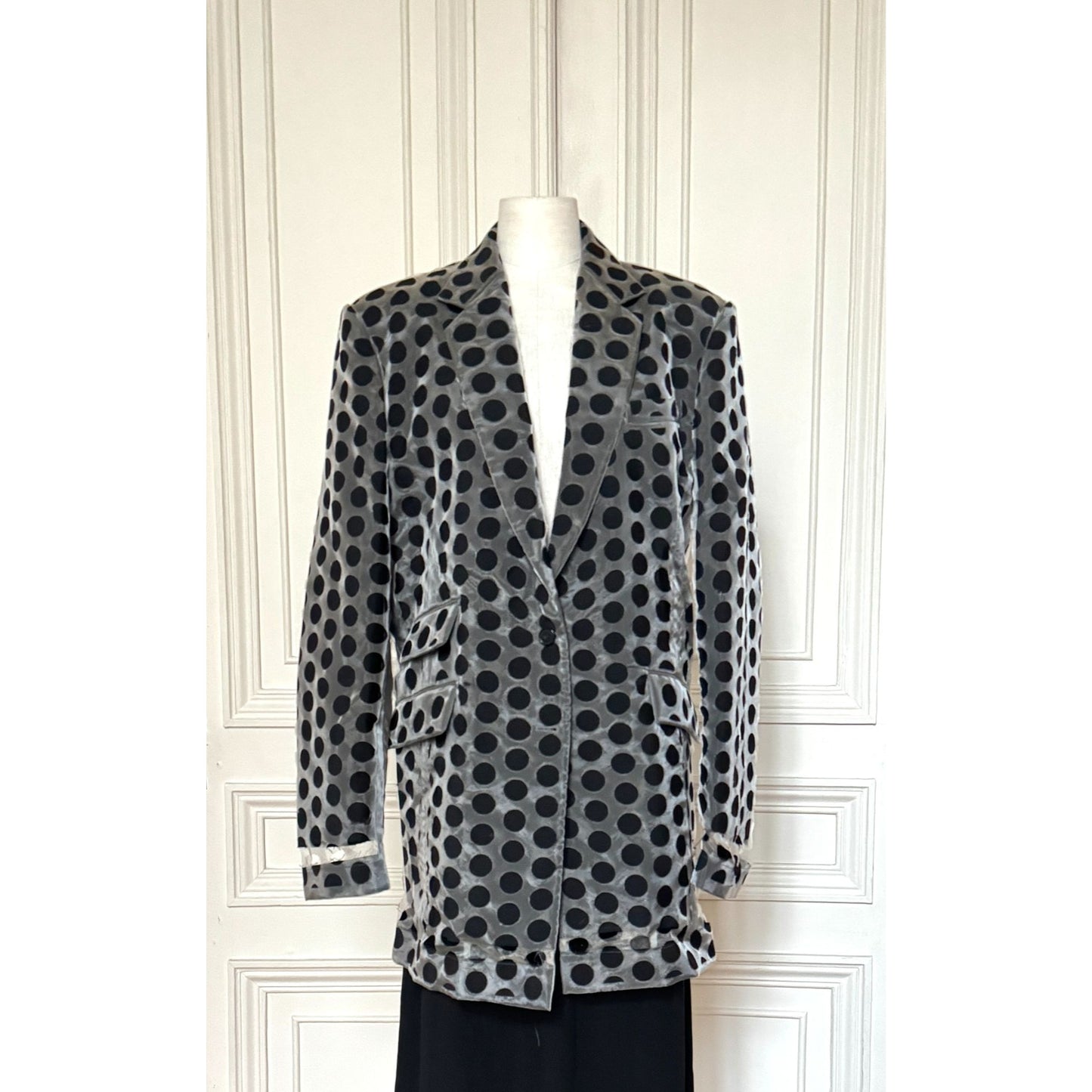 SS 2020 Grey Black Polka Dot Sheer Blazer