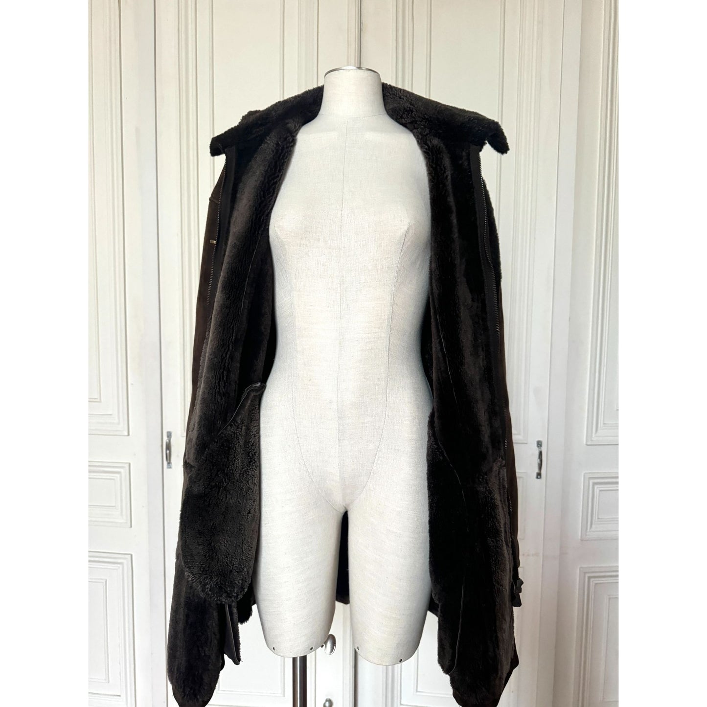 Brown Suede Shearling Coat 