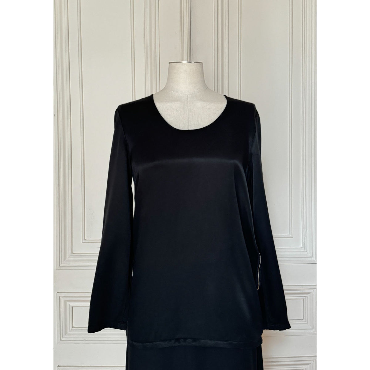 SS 1999 Black Viscose Side-Zip Long-Sleeve Top