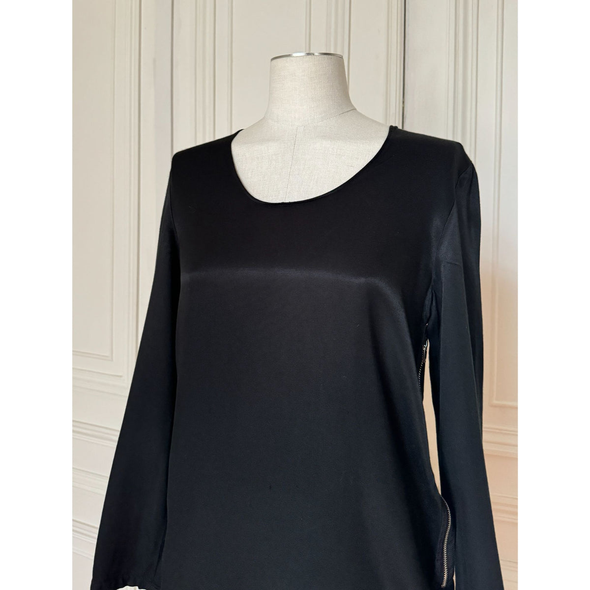 SS 1999 Black Viscose Side-Zip Long-Sleeve Top